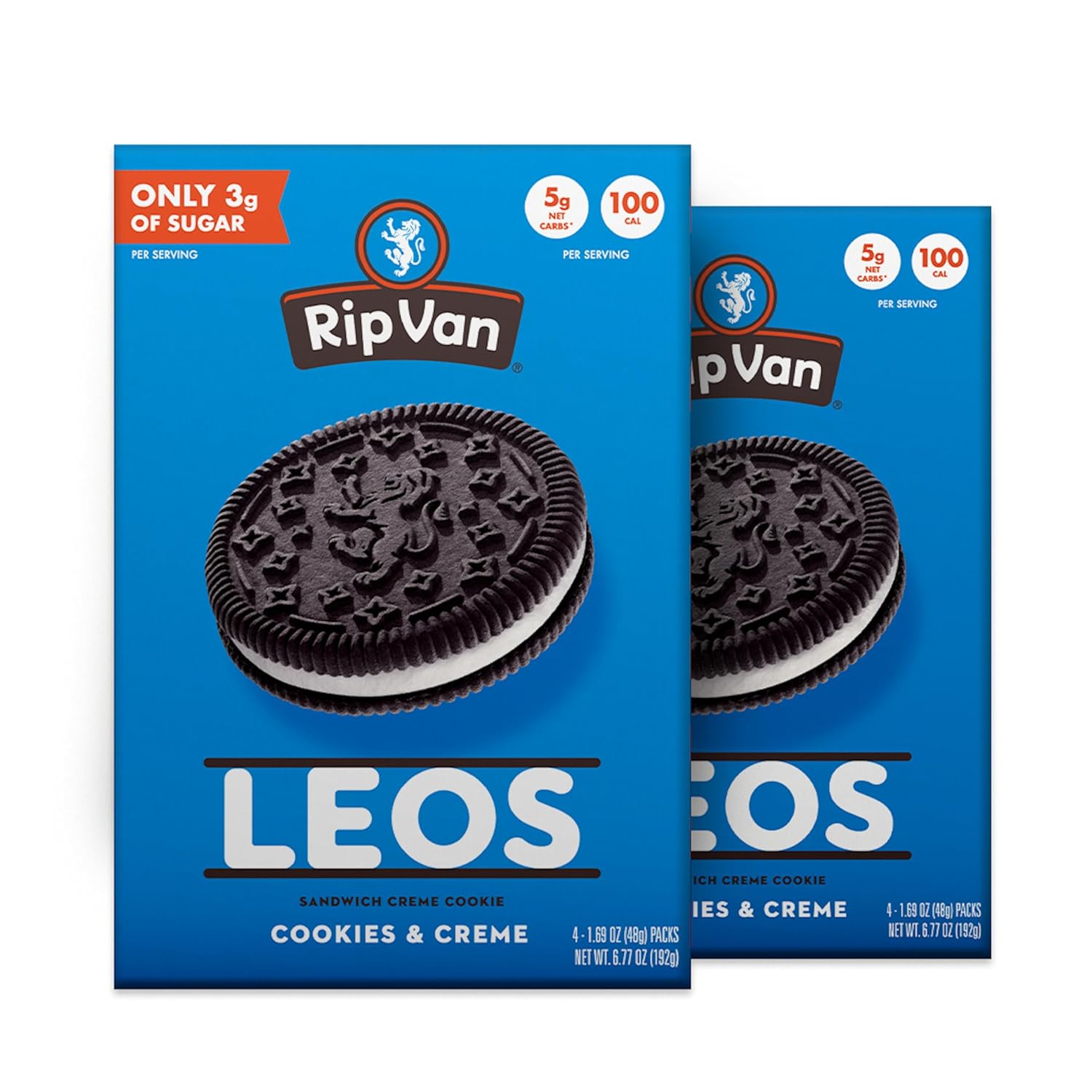 Rip Van LEOs - Golden Vanilla Sandwich Cookies - Low Sugar Snack Cookies - Low Carb Snack - Diabetic Snacks - 40 Low Sugar Cookies (10 Packs of 1.69oz)