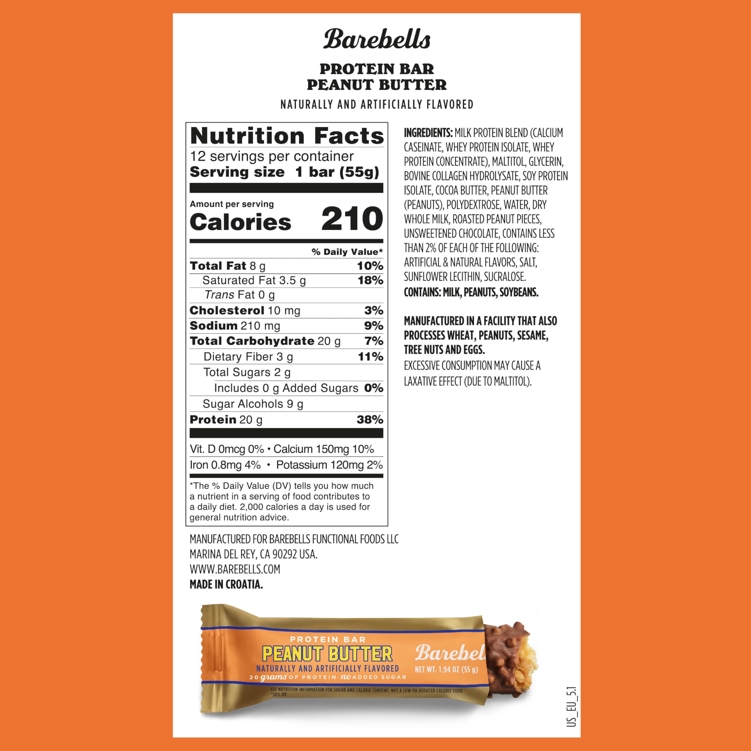 Barebells Protein Bars Salty Peanut - 12 Count, 20g High Protein Treats - Chocolate Nutrition Bar with 1g Total Sugars - On-The-Go Breakfast or Post-Workout Snack