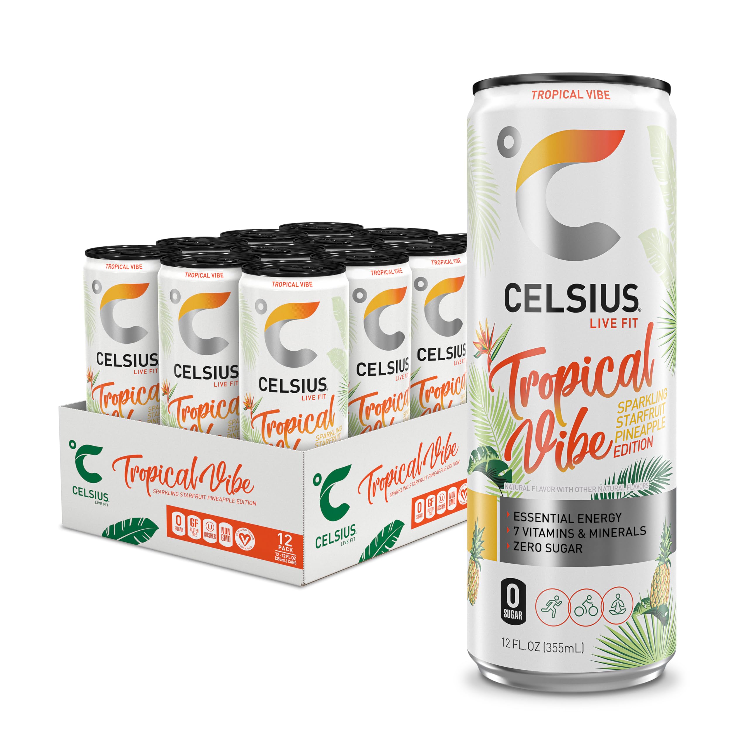 CELSIUS ASTRO VIBE Sparkling Blue Razz, Sugar Free Energy Drink, 12 Fl Oz (Pack of 12)