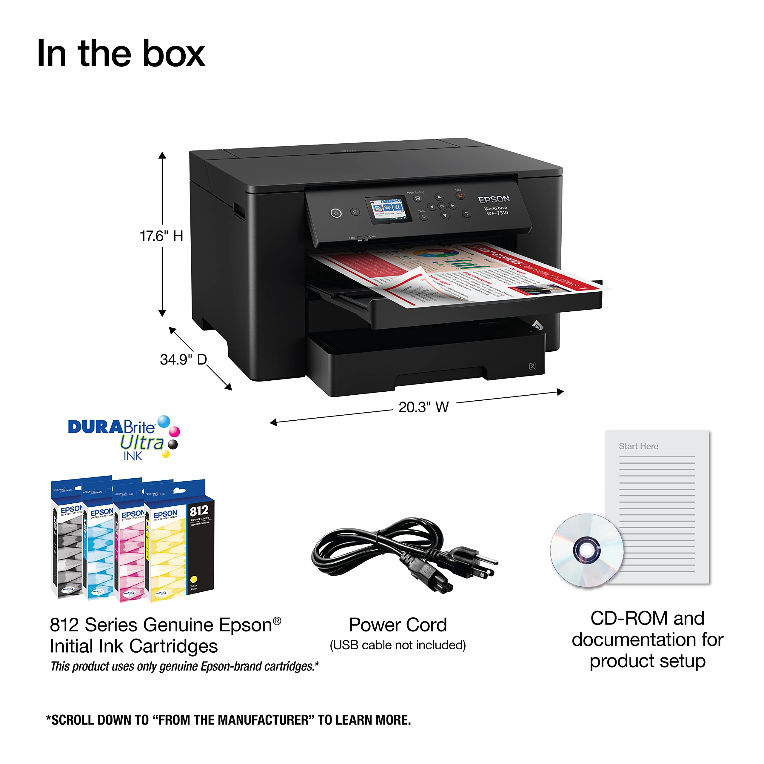 Epson Workforce Pro WF-7840 Wireless All-in-One Wide-Format Printer with Auto 2-Sided Print up to 13" x 19", Copy, Scan and Fax, 50-Page ADF, 500-sheet Paper Capacity, 4.3" Screen