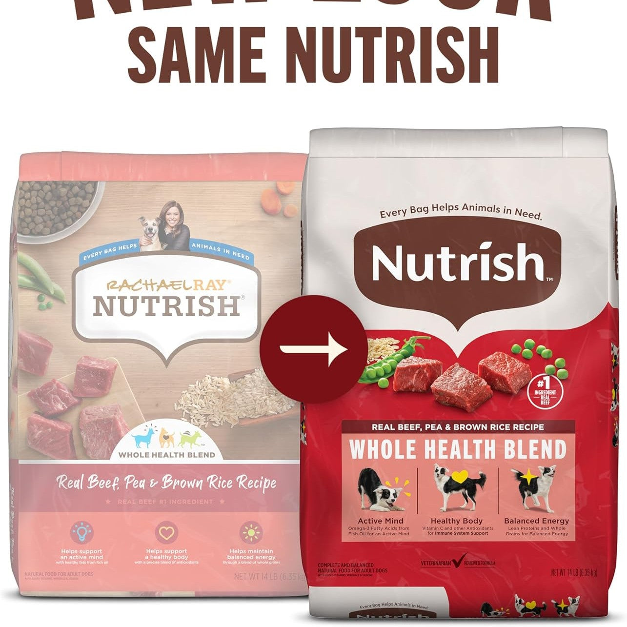 Nutrish Real Beef, Pea & Brown Rice Recipe Whole Health Blend Dry Dog Food, 14 lb. Bag, Packaging May Vary (Rachael Ray)