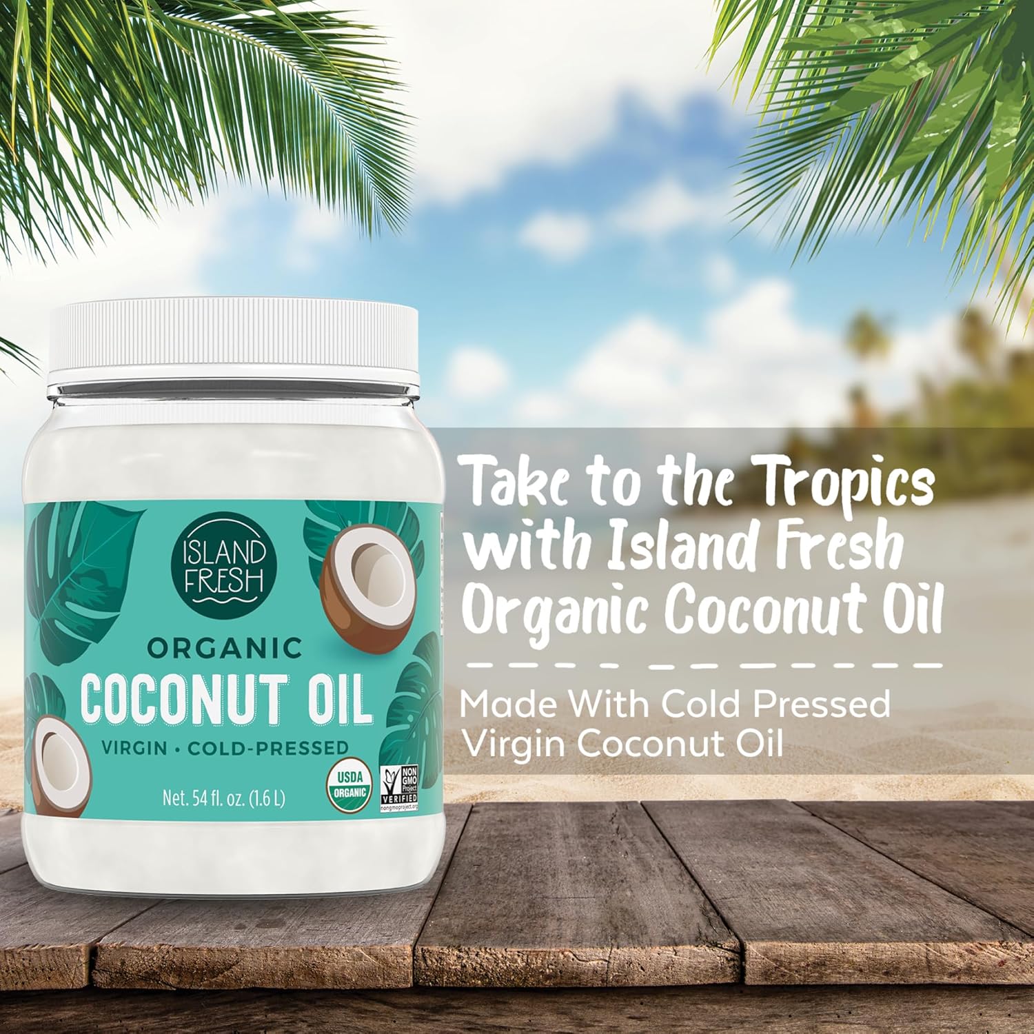 Island Fresh Organic Coconut Oil, Extra Virgin, Cold-Pressed, 54 fl oz – USDA Organic, Non-GMO for Cooking, Baking, Hair and Skin