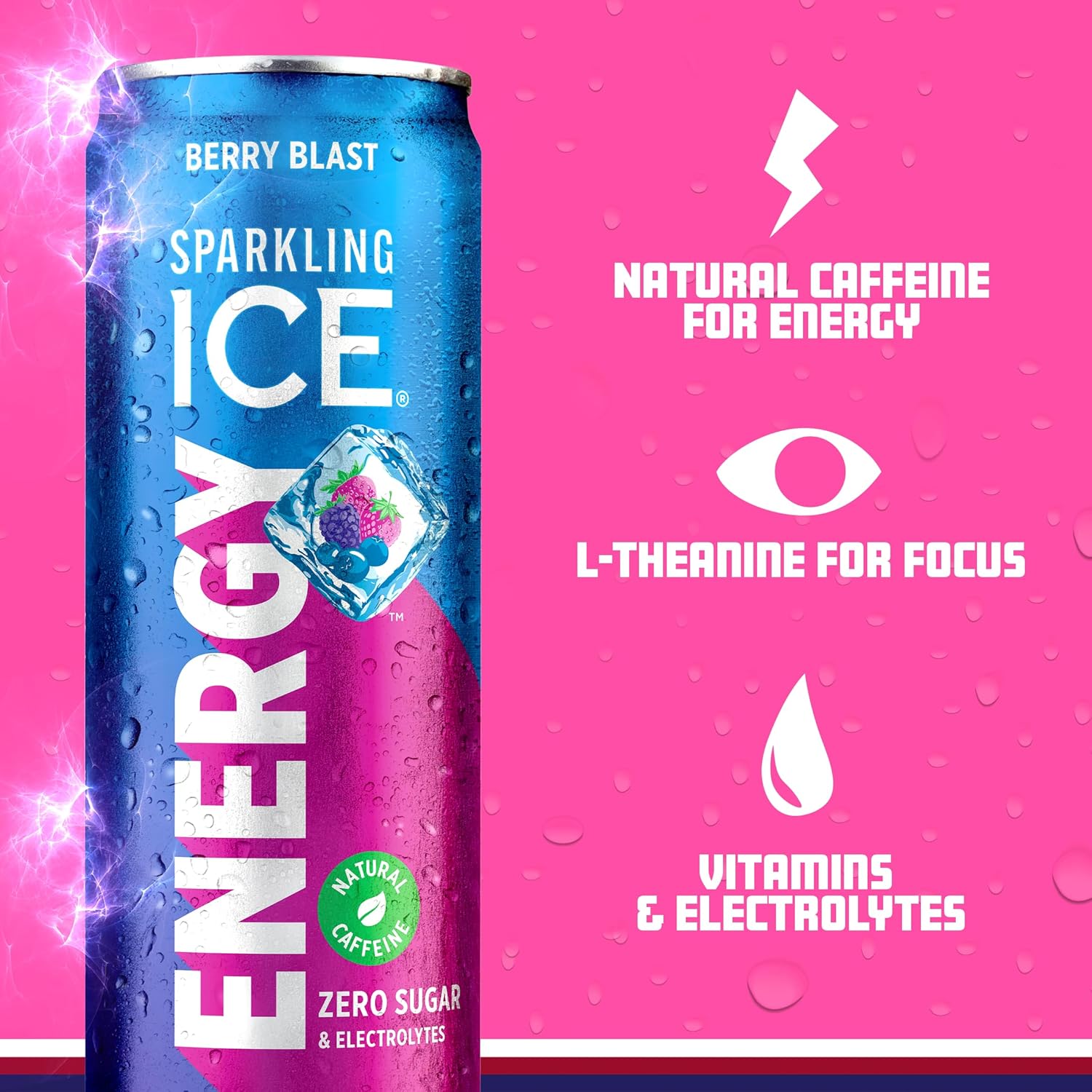 Sparkling Ice Energy Berry Blast 12Pk. Energy Drinks with Vitamins + Antioxidants, Zero Sugar. 12 fl oz cans.