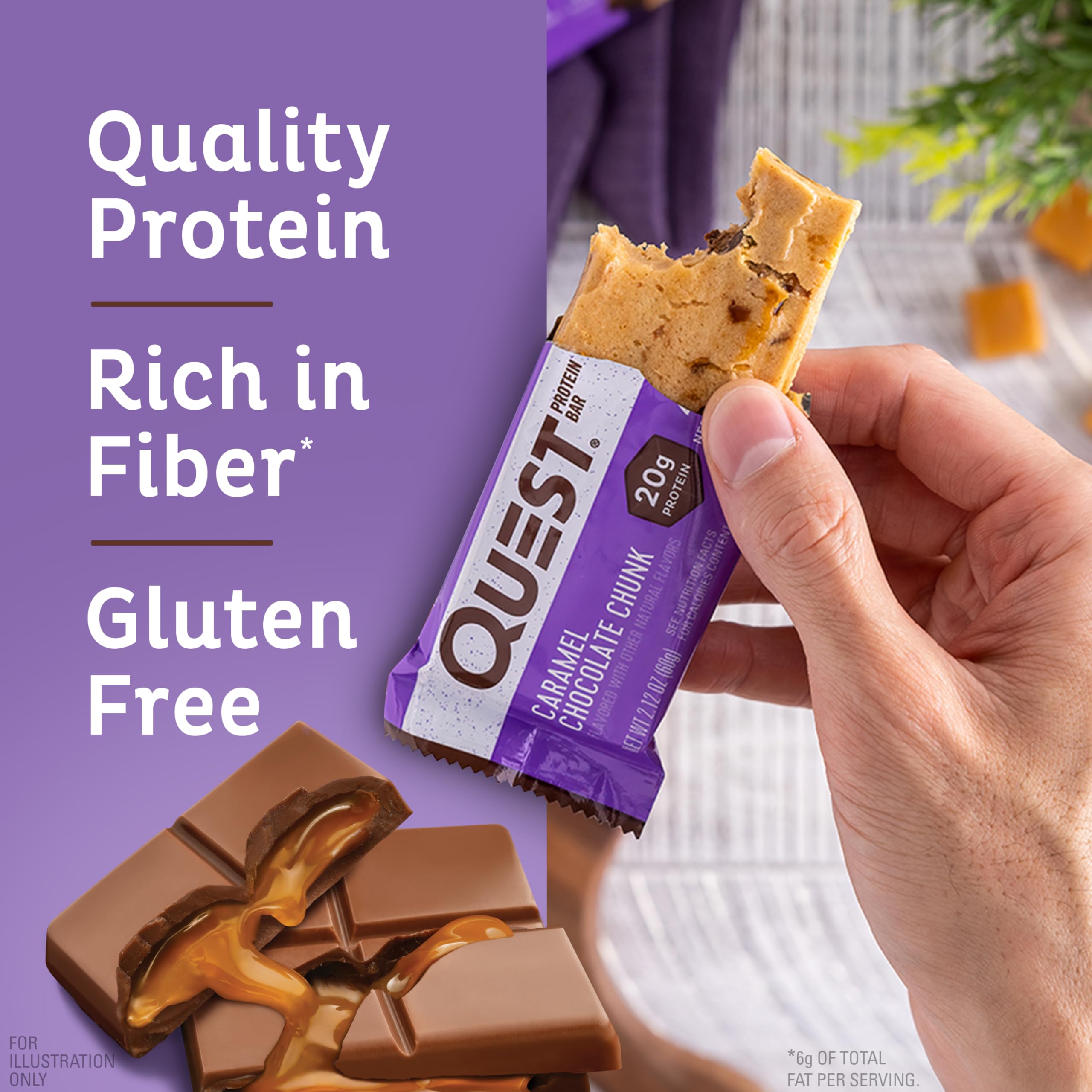Quest Nutrition Chocolate Chip Dough Cookie Protein Bars, 21g Protein, 1g Sugar, 4g Net Carb, High Fiber, Gluten Free, Keto Friendy, 12 Count