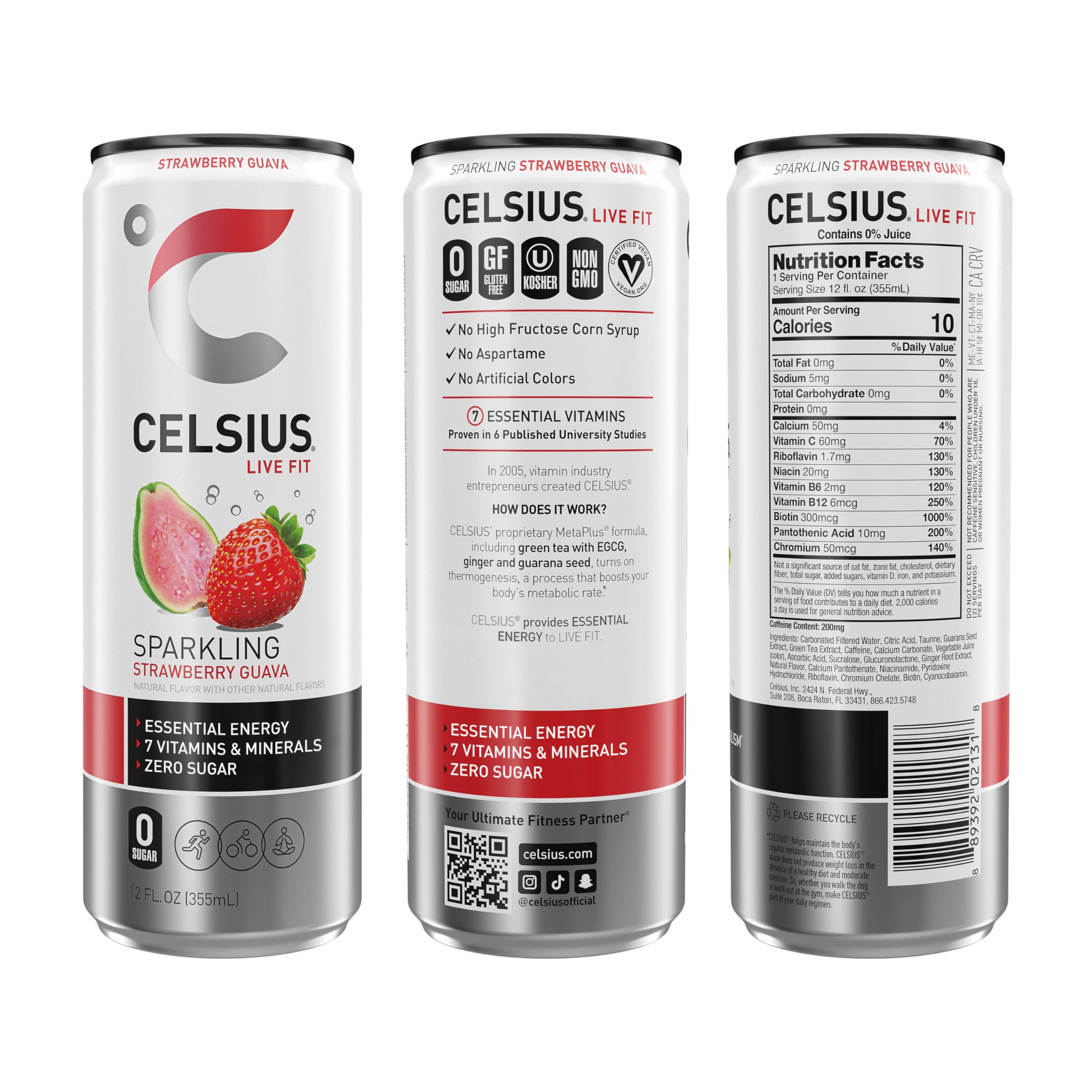 CELSIUS Sparkling Kiwi Guava, Functional Essential Energy Drink 12 Fl Oz (Pack of 12)