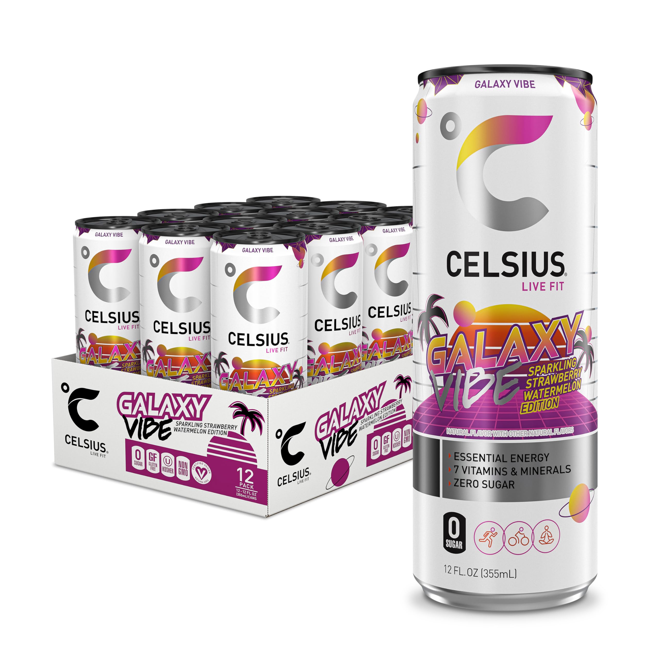 CELSIUS ASTRO VIBE Sparkling Blue Razz, Sugar Free Energy Drink, 12 Fl Oz (Pack of 12)