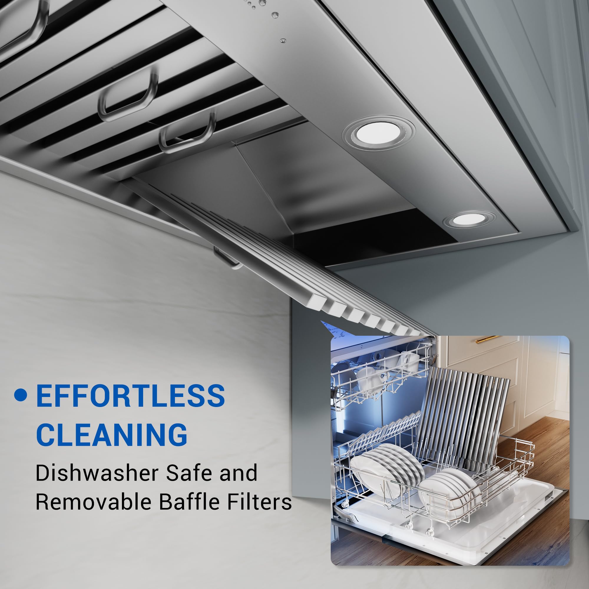 CT Copper Tailor Built-in Range Hood Insert Vent 48 Inch, 1150 CFM with 4-Speed Fan, LED Light, Dishwasher-safe Baffle Filter,Stainless Steel