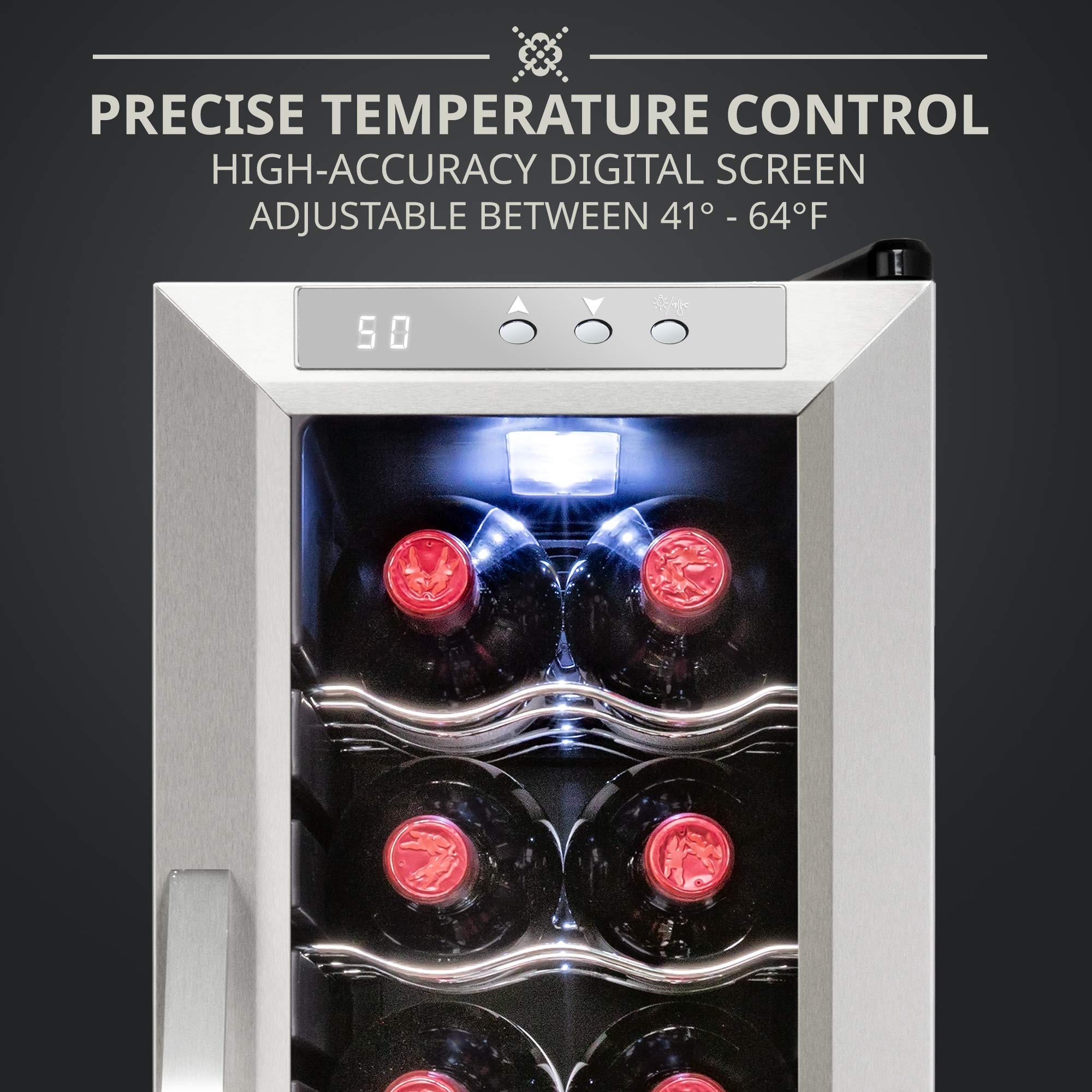 Ivation 12 Bottle Compressor Wine Cooler Refrigerator w/Lock, Large Freestanding Wine Cellar Fridge, 41f-64f Digital Temperature Control Glass Door Black
