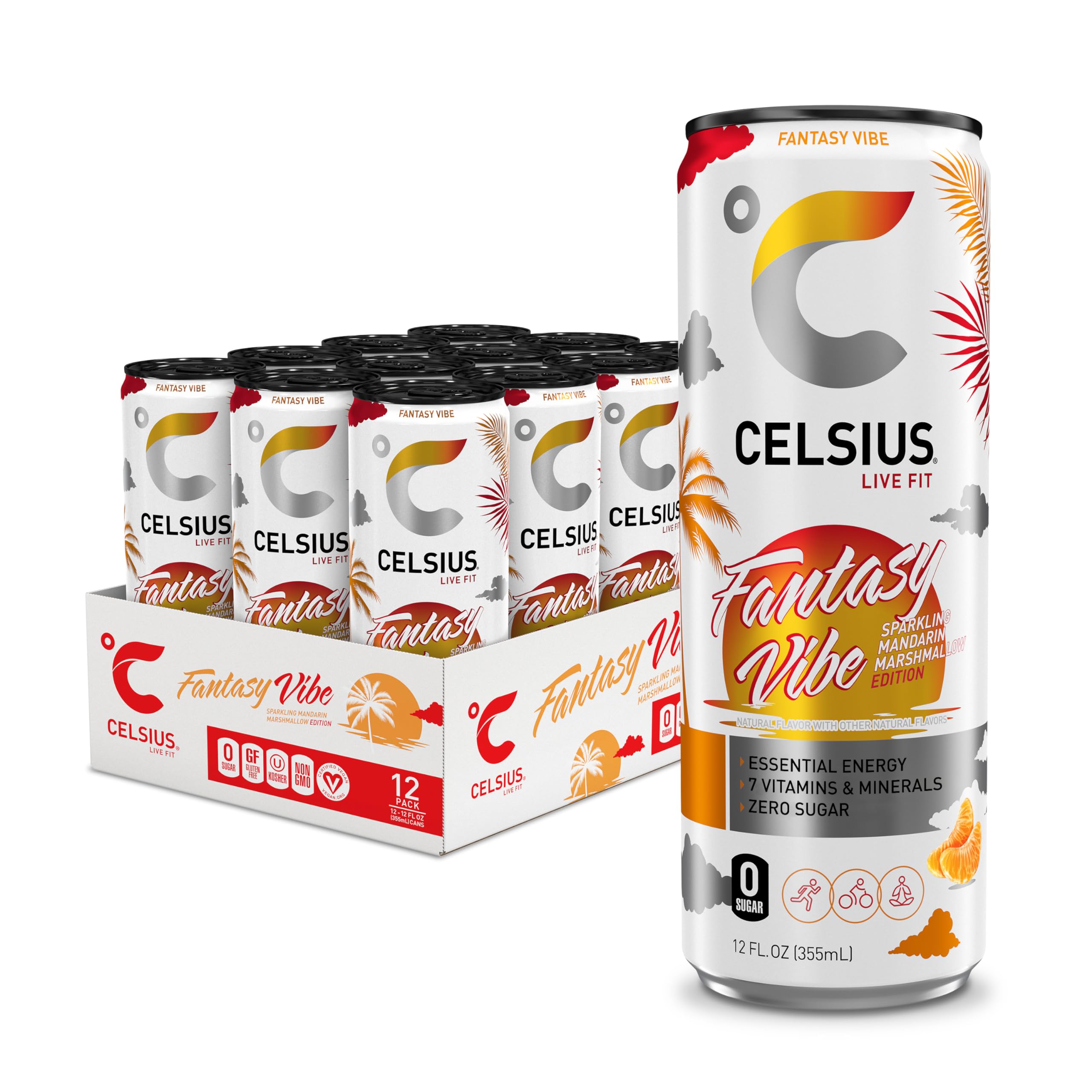 CELSIUS ASTRO VIBE Sparkling Blue Razz, Sugar Free Energy Drink, 12 Fl Oz (Pack of 12)