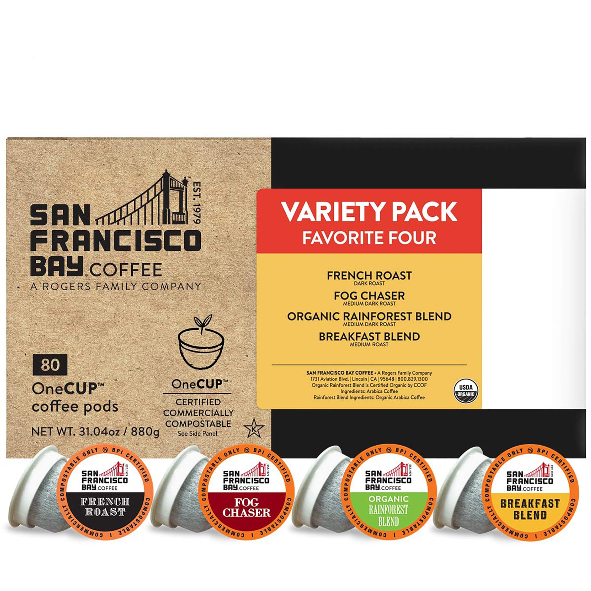 SAN FRANCISCO BAY SF Coffee OneCUP /Dark Roast Compostable Coffee Pods, K Cup Compatible Including Keurig 2.0 (Packaging May Vary), French Roast, 80 Count (Pack of 1)