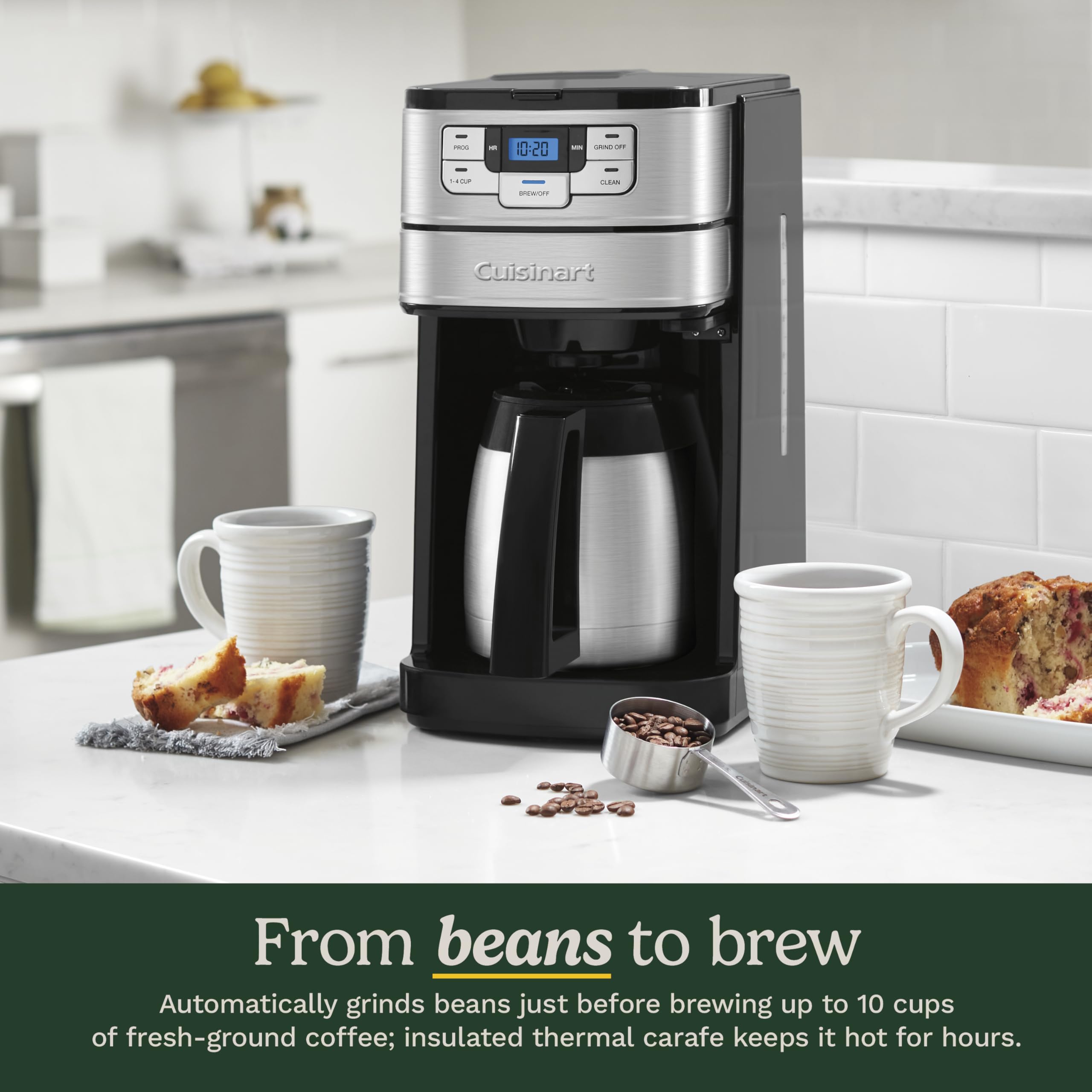 Cuisinart Automatic Grind & Brew 12-Cup Coffee Maker with Blade Grinder, Programmable Coffee Machine Glass Carafe with 1-4 Cup Setting, Brew Pause, Grind-Off Option, DGB-400NAS, Black/Stainless Steel