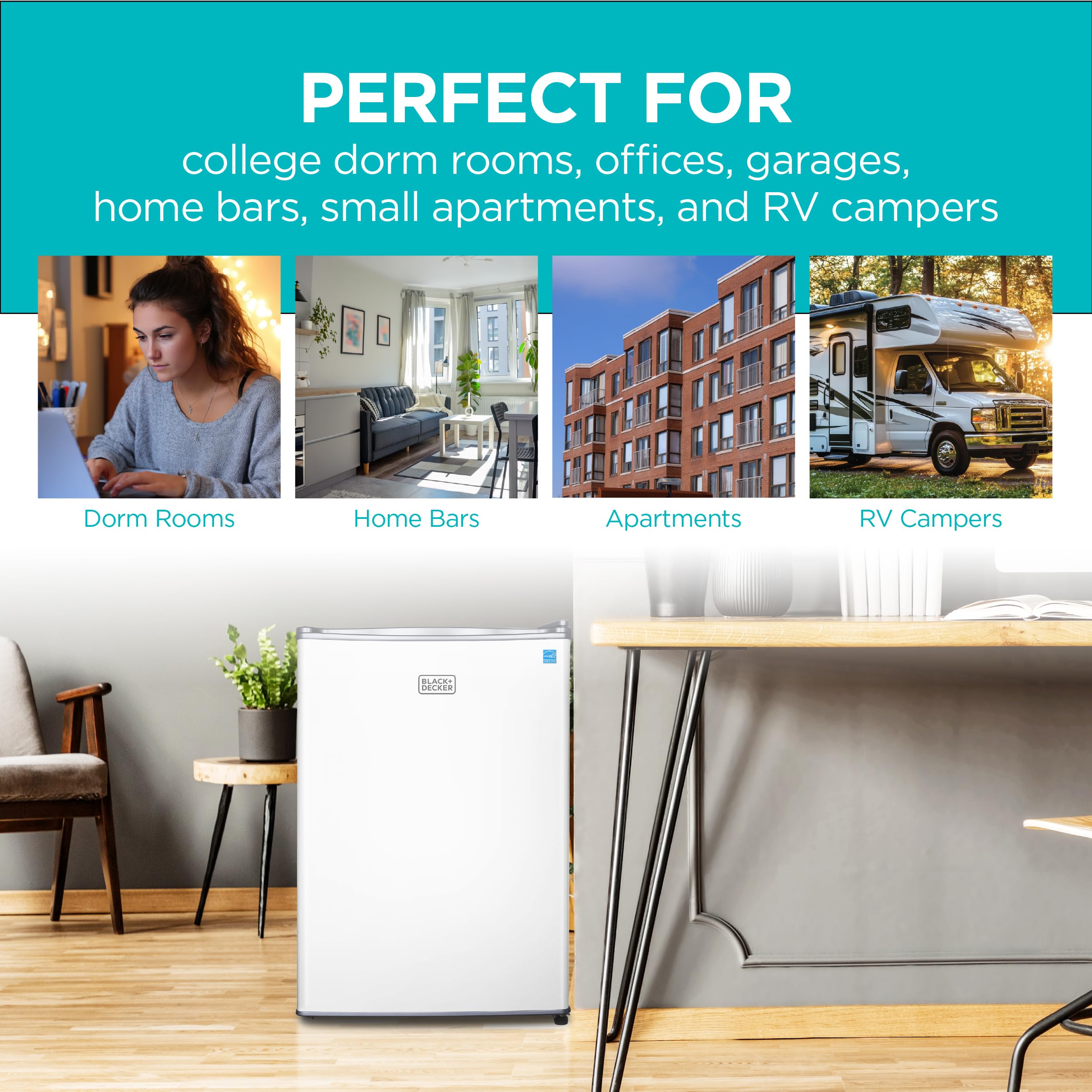 BLACK+DECKER 1.7 Cu. Ft. Compact Refrigerator, ENERGY STAR Certified, Single Door Mini Fridge with Chiller Compartment, Personal Fridge for Home or Dorm Room, R600a Refrigerant, BCRK17W, White