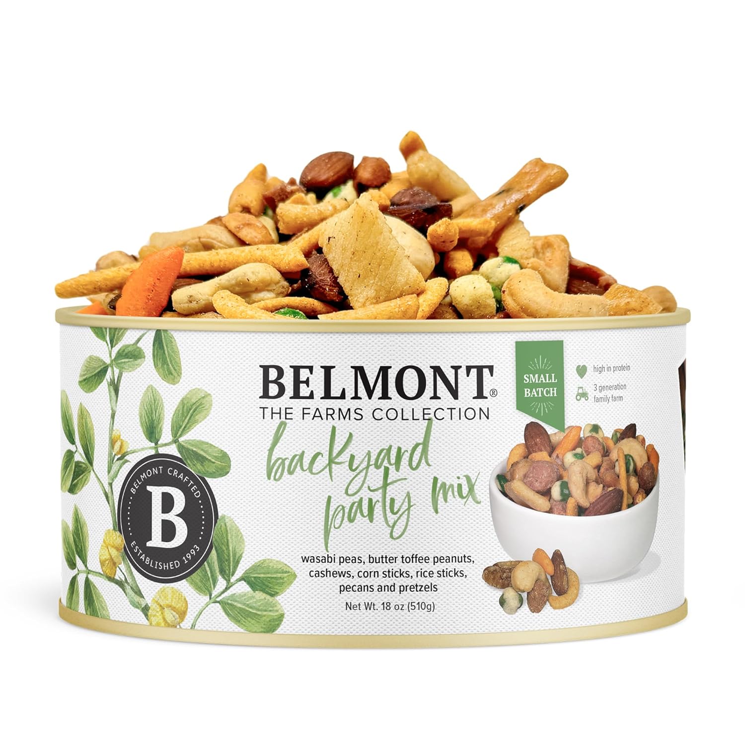 Belmont Peanuts Gourmet Sea-Salted Virginia Peanuts, 20 oz (1 Pack) – Only 3 Simple Ingredients, No Preservatives, 7g Protein – A Premium, Salty, Crunchy, Hand Seasoned Snack