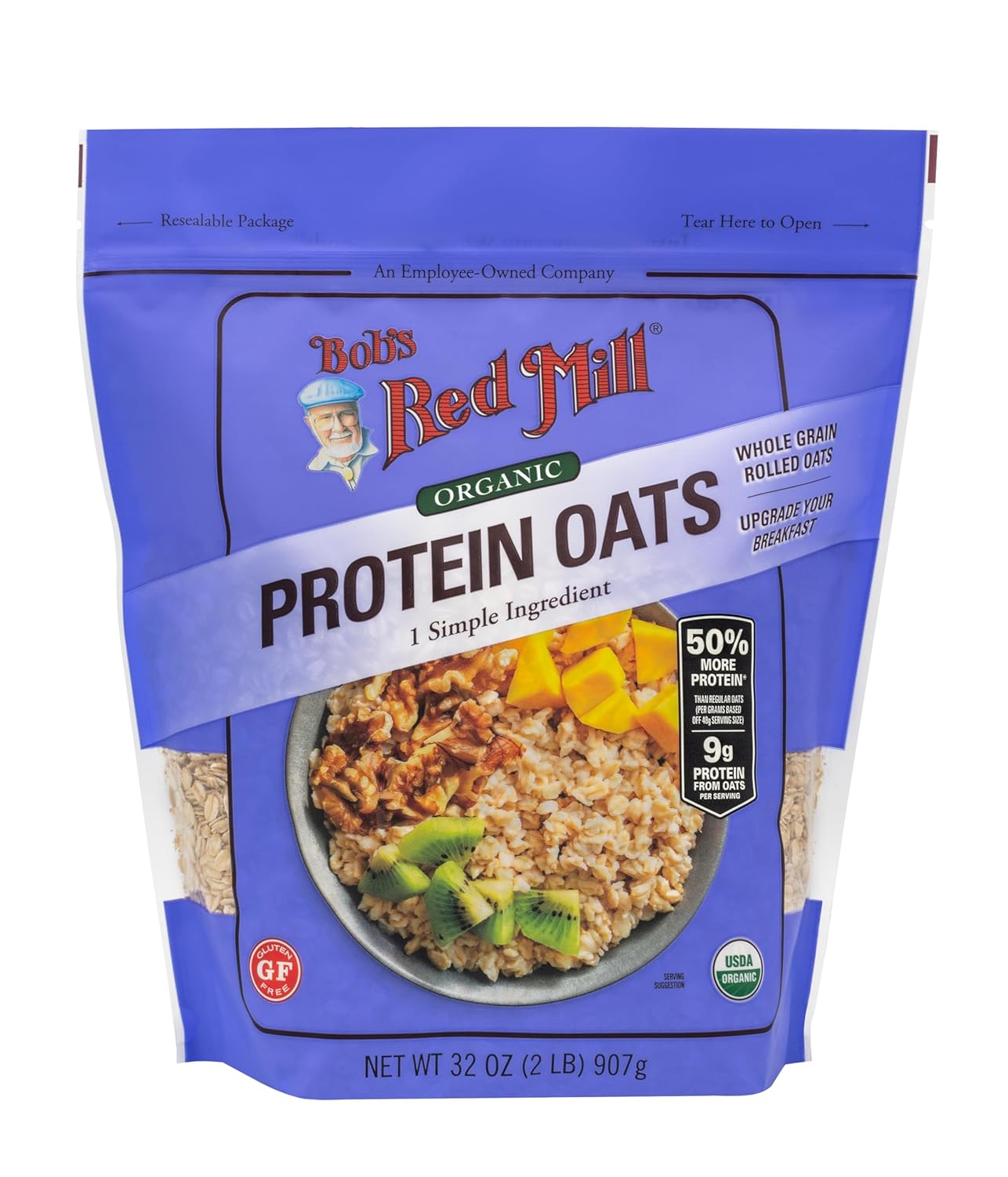 Bob's Red Mill Organic Gluten Free Protein Oats, 32oz (Pack of 4) - 9g/Serving, Non GMO, Whole Grain, Plant Based Protein, Vegan, Kosher
