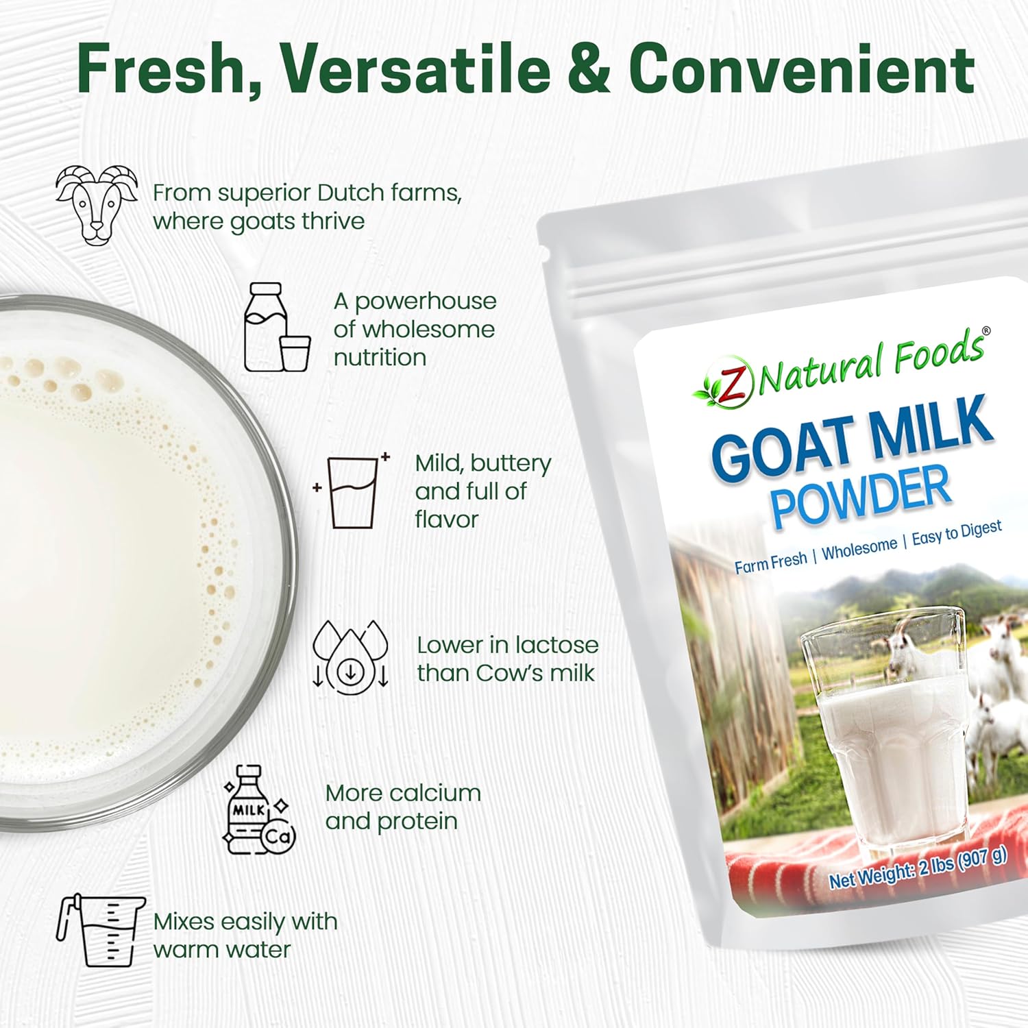 Z Natural Foods Premium Whole Milk Powder - Powdered Milk for Baking, Cooking, Drinks - Dry Milk Powder, Pasteurized, Non-GMO, Gluten-Free, Kosher-Certified, 5 lbs