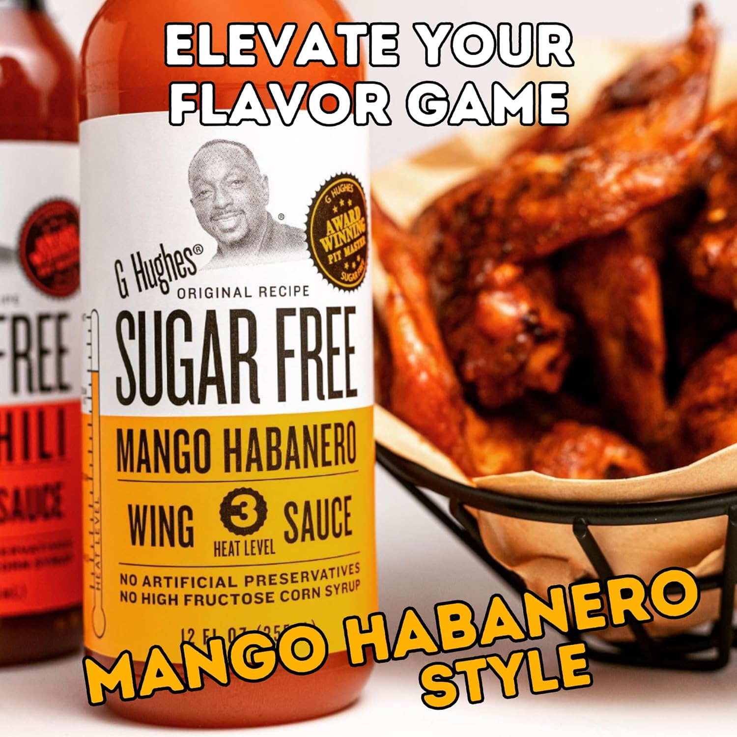G Hughes Sugar Free, Mango Habanero Wing Sauce - Gluten Free Hot Sauce, Sugar Free Sauces, Habanero Hot Sauce, BBQ Sauces, No High Fructose, No Sugar - 12 Oz. (3-Pack)