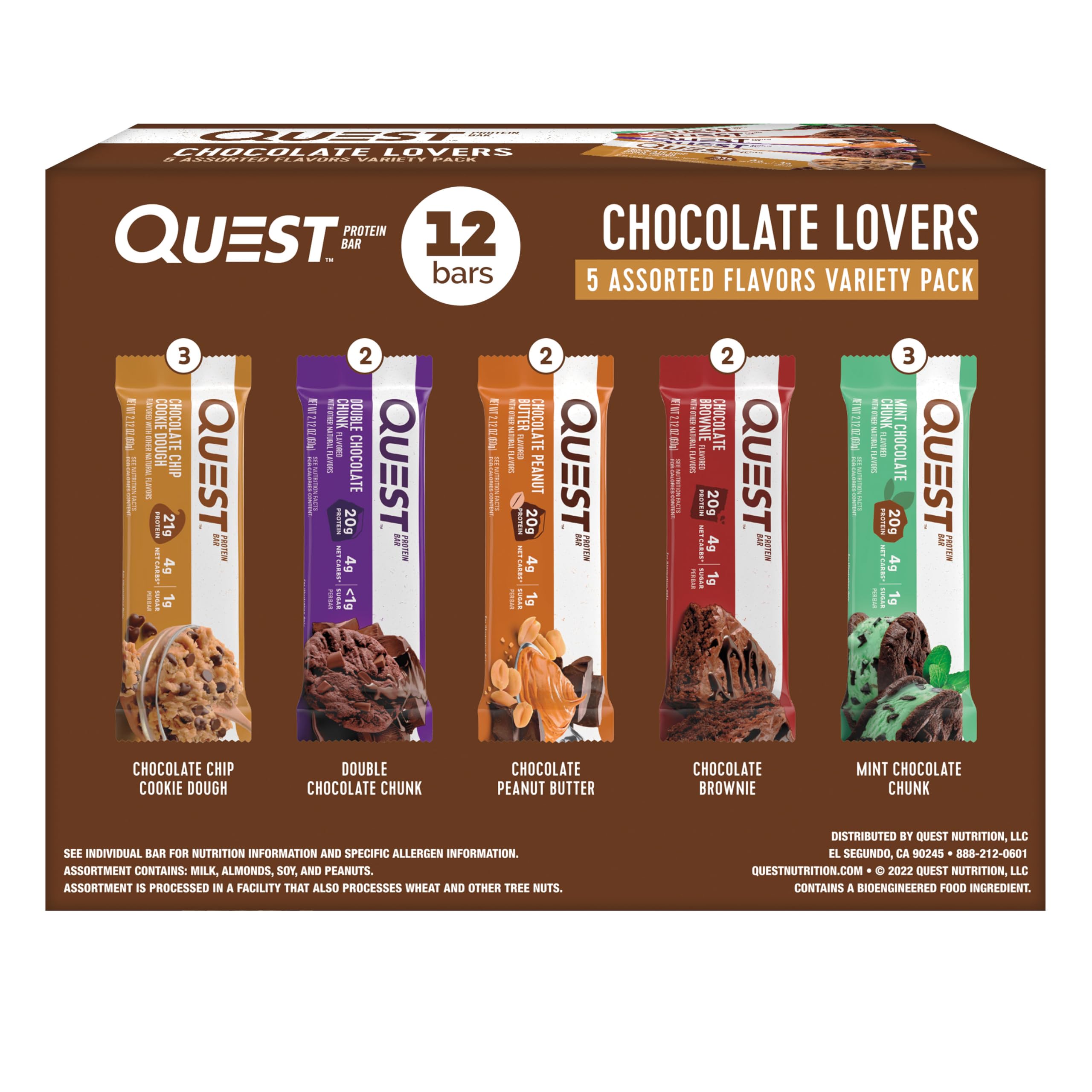 Quest Nutrition Chocolate Chip Dough Cookie Protein Bars, 21g Protein, 1g Sugar, 4g Net Carb, High Fiber, Gluten Free, Keto Friendy, 12 Count