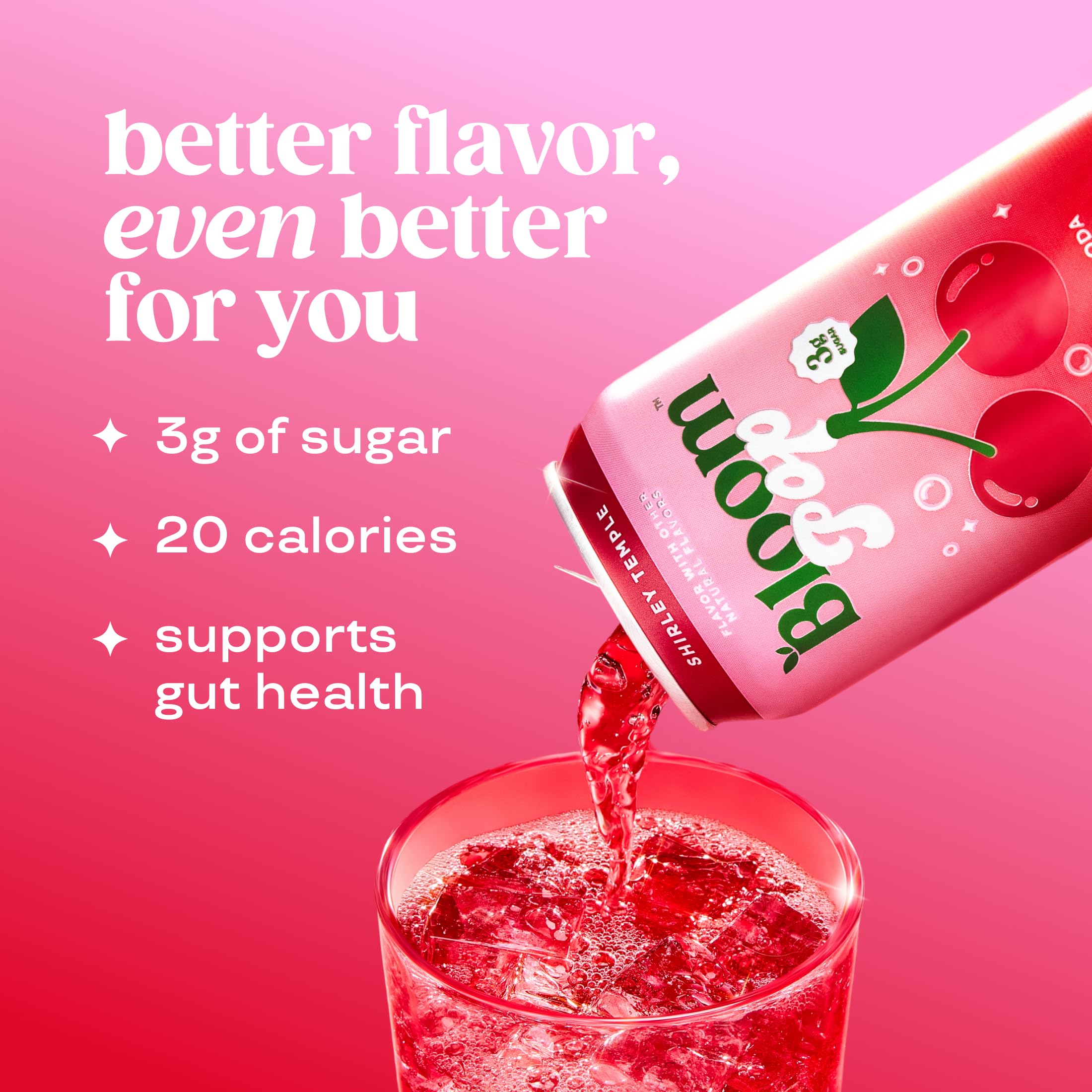 Bloom Pop Prebiotic Soda 12 Pack, Shirley Temple Flavor, 12oz Cans | Prebiotic Soda for Gut Health, Low Calorie Soda, No Caffeine, Healthy Soft Drink Alternative