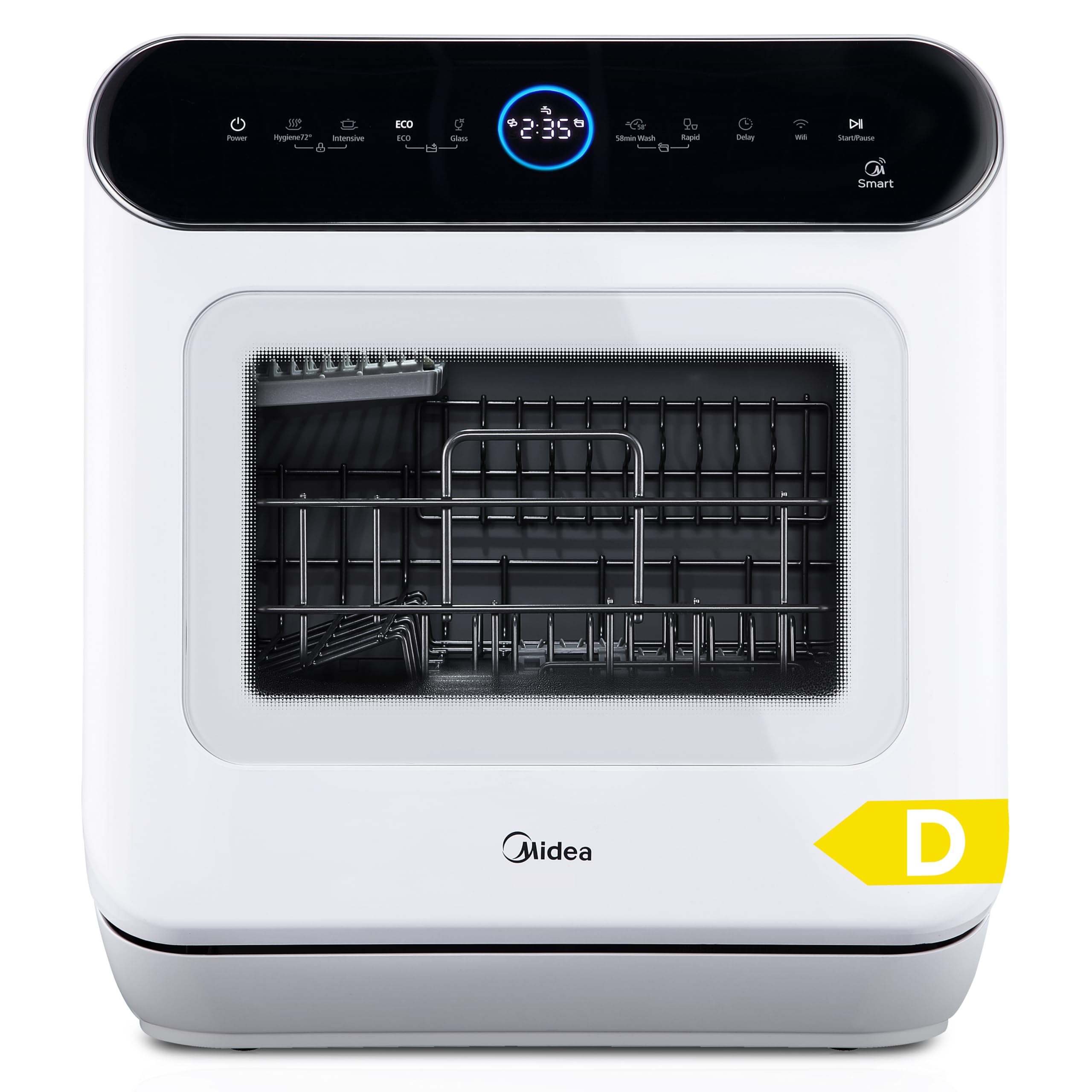 Midea MDC17P2DWW Countertop Dishwasher Portable with 6L(1.59G) Built-in Water Tank, 5+2 Programs, Auto Door Open, Dual Drying System, Energy-Saving and Odor Removal, for Apartments, Dorms& RVs, White