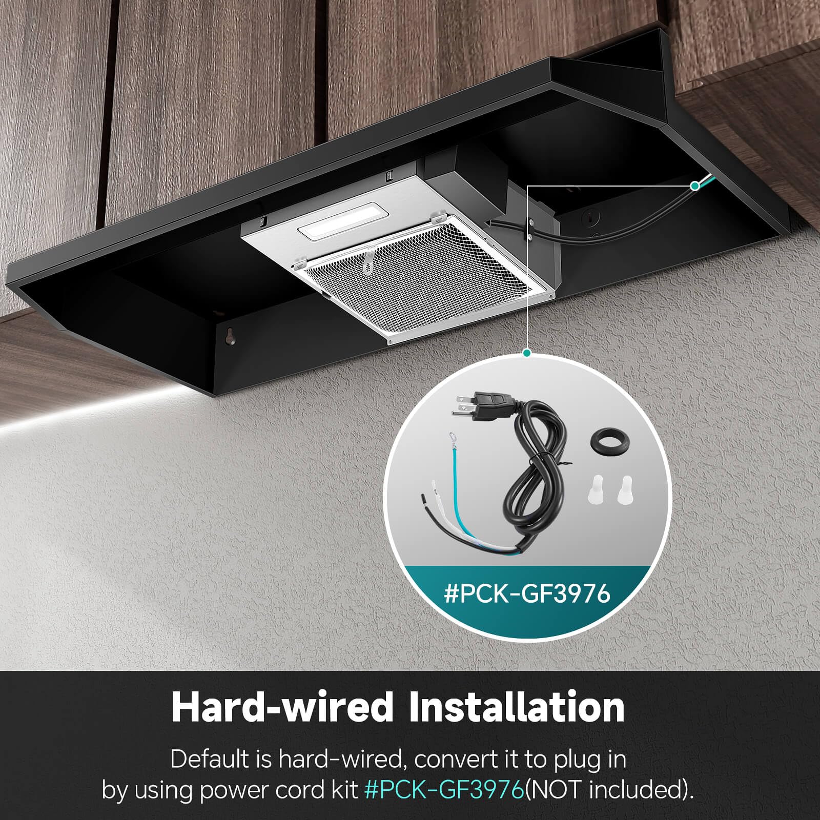 SNDOAS Range Hood 30 inch Under Cabinet, Ducted/Ductless Convertible Kitchen Hood, Stainless Steel Vent Hood with LED Light,Under Cabinet Hood with 2 Speed Exhaust Fan,Black