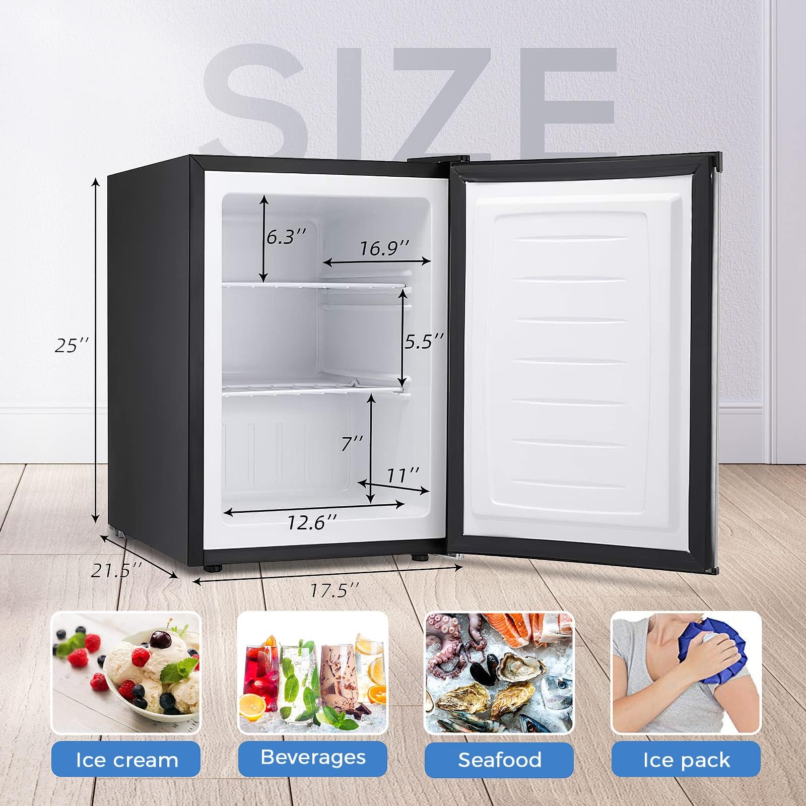 Kismile Small Freezer Upright, 3.0 Cu.ft Mini Freezer with Adjustable Thermostat, Removable Shelves, Reversible Single Door, Stand Up Freezer for Bedroom/Home/Dorms/Apartment (Stainless Steel)