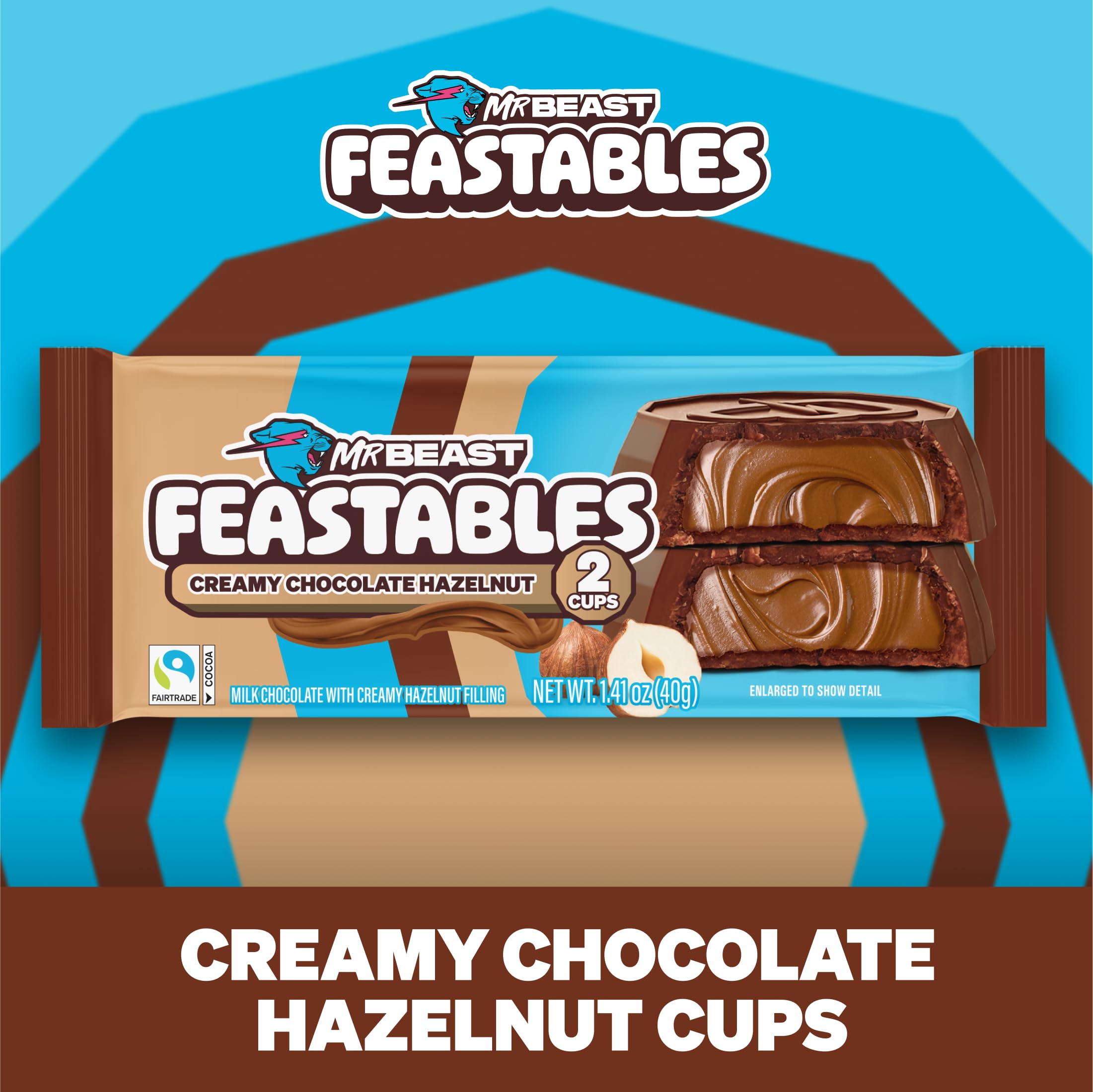 Feastables MrBeast Peanut Butter Jack-O-Lantern, Milk Chocolate & Creamy Peanut Butter Filling, Cups for Adults & Kids, Chocolate Candy for Halloween Snacks, Made With Fairtrade Cocoa, 30 Count