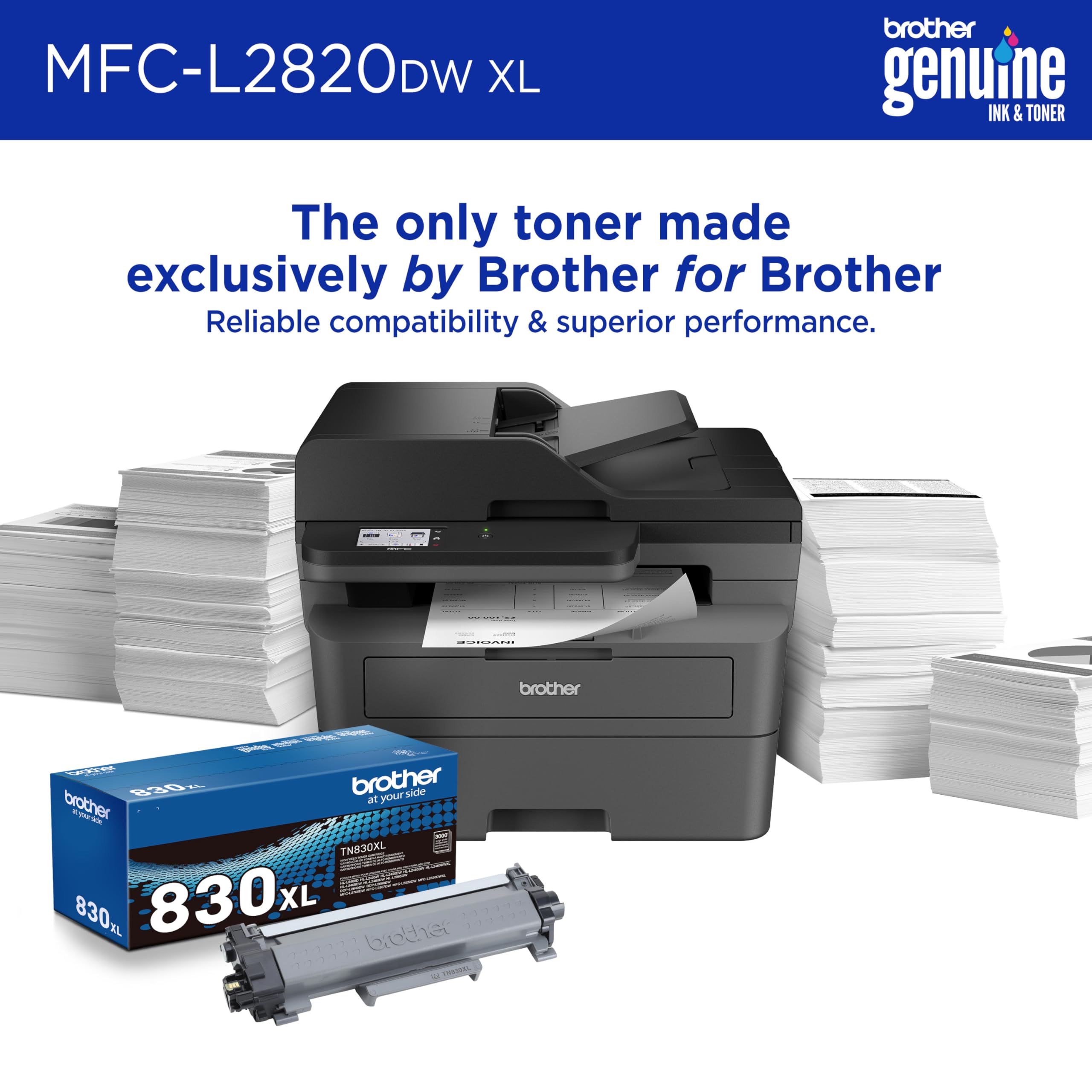 Brother MFC-L2820DW Wireless Compact Monochrome All-in-One Laser Printer with Copy, Scan and Fax, Duplex, Black & White | Includes Refresh Subscription Trial(1), Works with Alexa