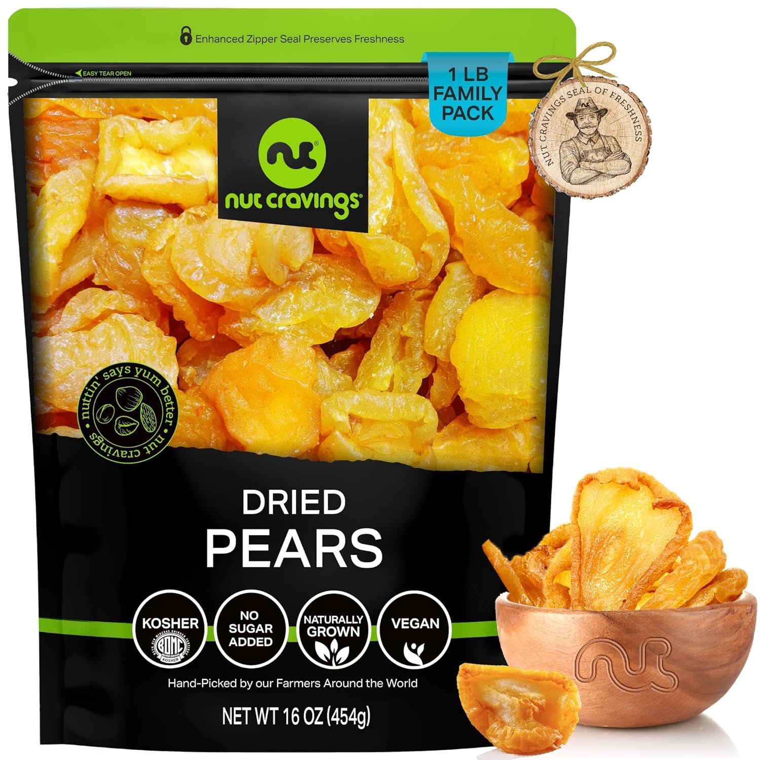 NUT CRAVINGS - Dried California Peaches, No Sugar Added, Unsweetened (16oz, 1 LB) Sweet Healthy Snack, Vegan, Kosher, Resealable Bag