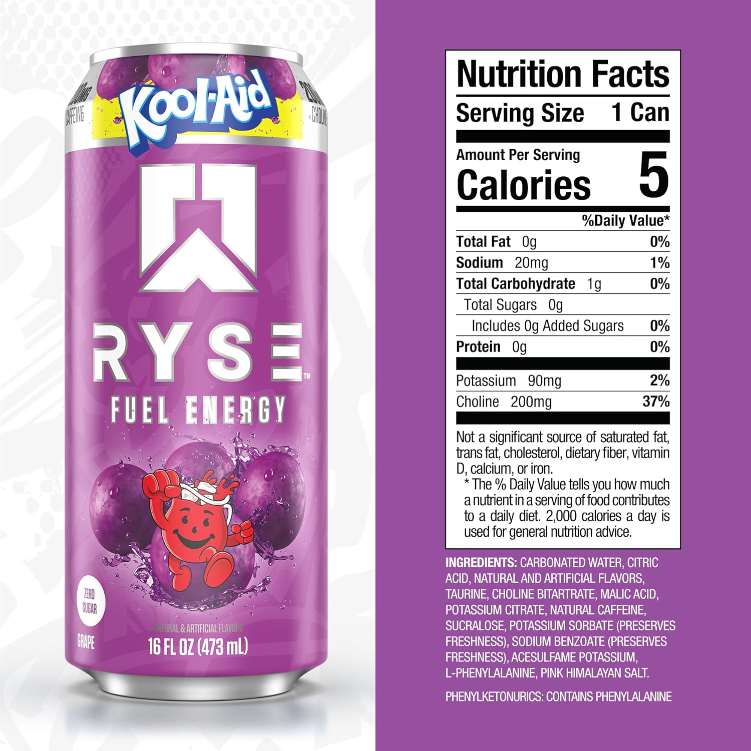 RYSE Fuel Energy Drink - Variety Pack - Sugar Free, Gluten Free & Vegan - 200mg Natural Caffeine, Taurine & Choline for Focus & Energy - No Artificial Colors - 16 fl oz Cans (12-Pack)