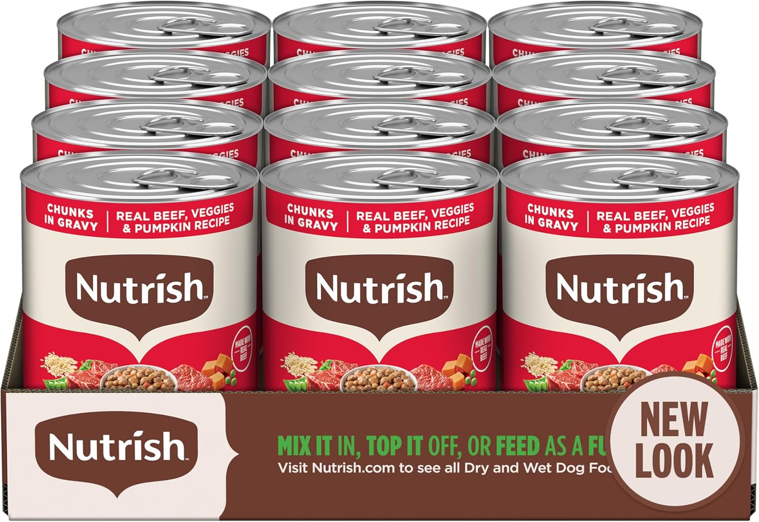 Nutrish Whole Health Blend Chunks in Gravy Variety Pack Wet Dog Food, 13 oz. Can, 12 Count (Rachael Ray)