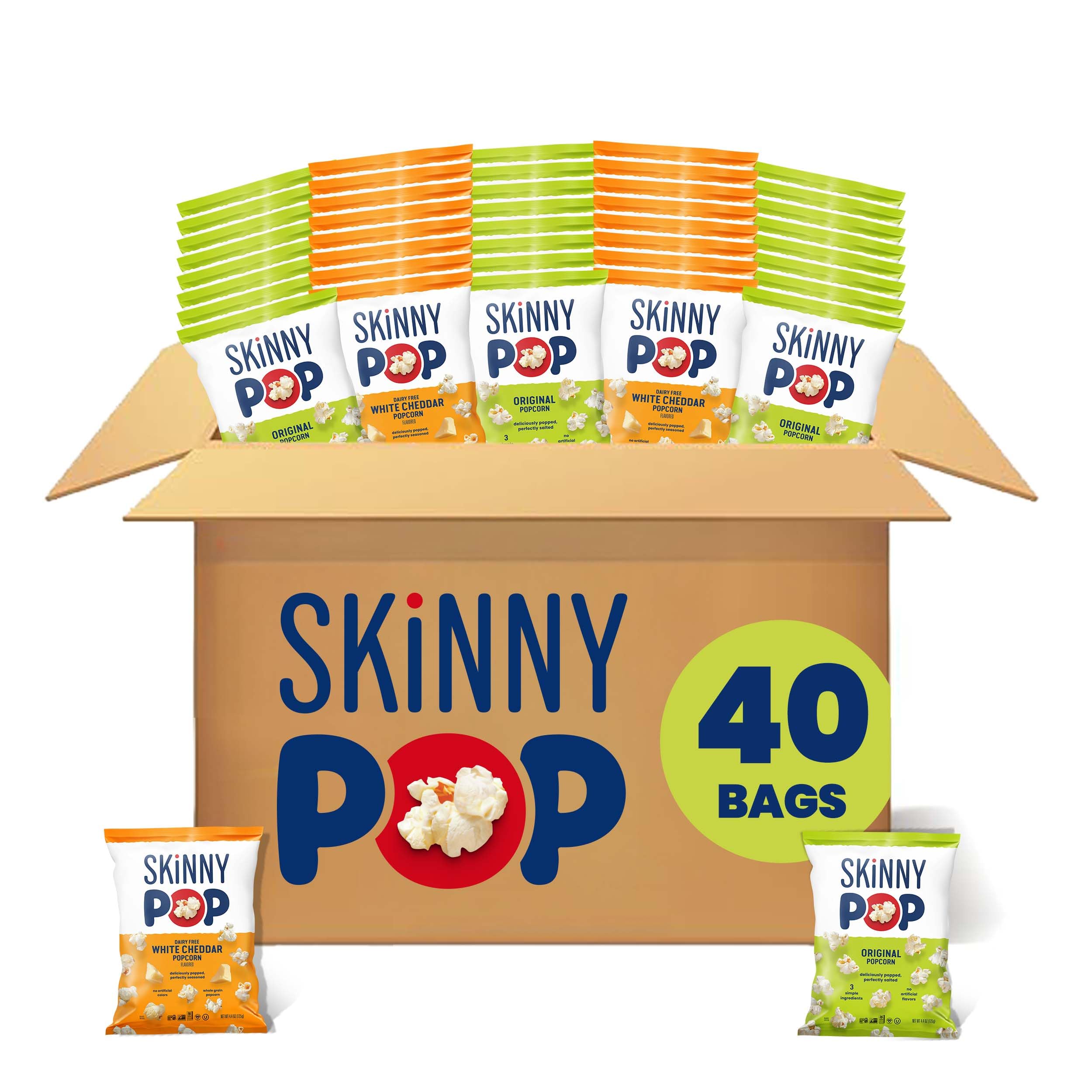 SkinnyPop Popcorn, Original, Whole Grain, Dairy-Free Snack, 0.65oz Bags (30ct)