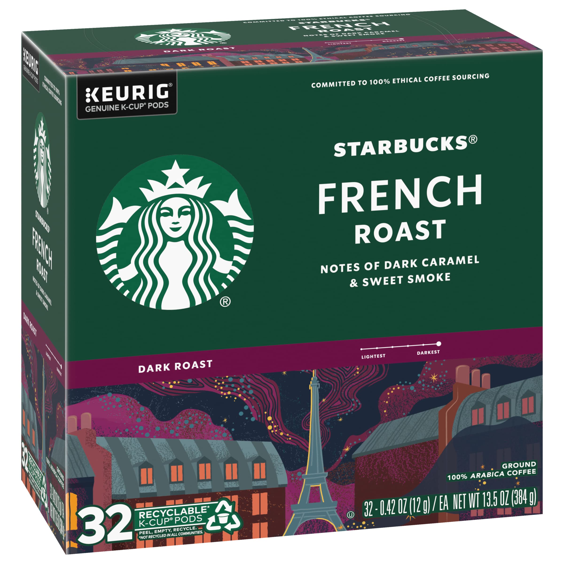 Starbucks K-Cup Coffee Pods, Dark Roast Hot or Iced Coffee, French Roast, 96 Keurig Pods