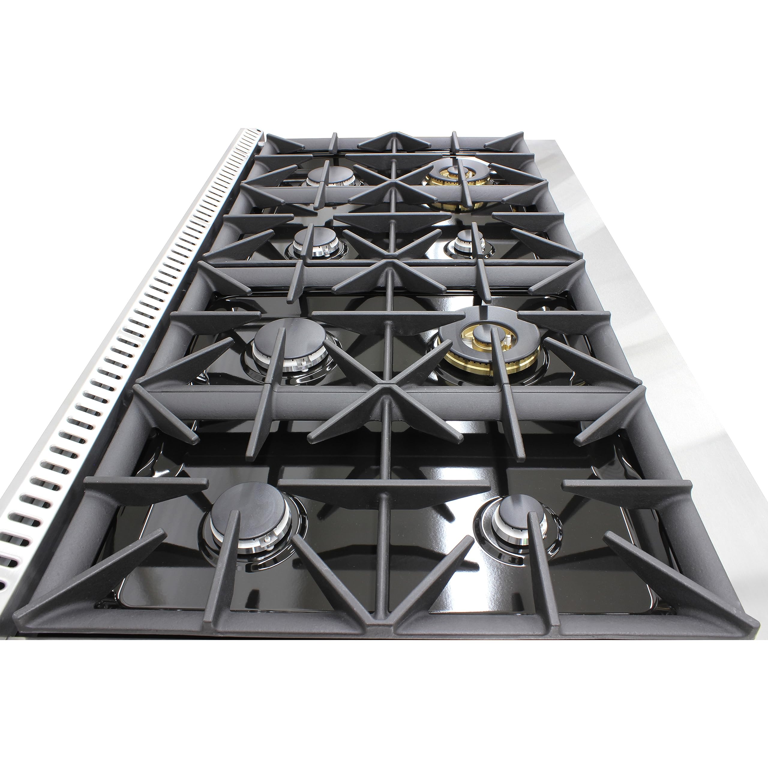 DUURA Elite Gas Range Cooktop, 48-Inch with Double Porcelain Convection Oven and Broil Function, 8 Sealed Burners Continuous Grates with Stainless Steel Construction, 6.7-Cu.Ft, Metallic