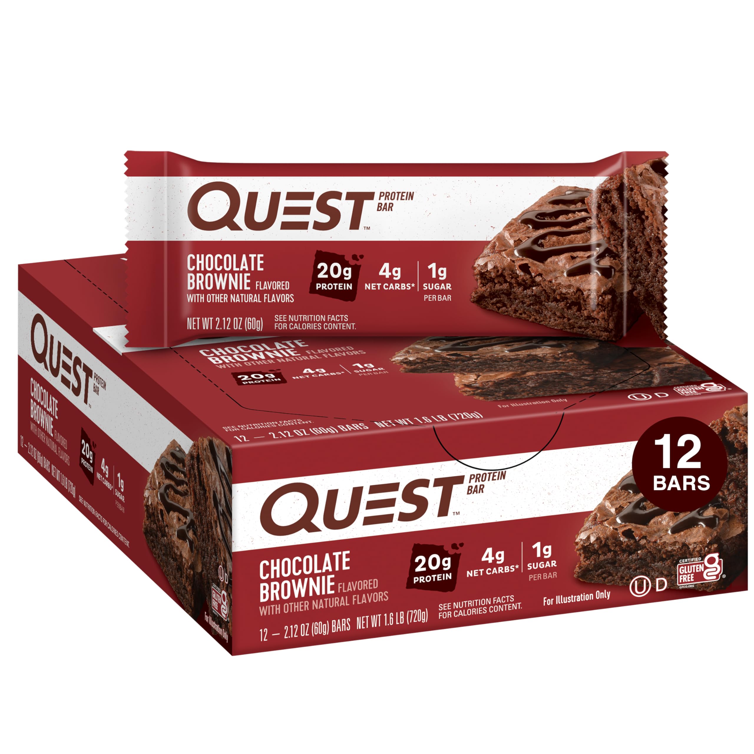 Quest Nutrition Chocolate Chip Dough Cookie Protein Bars, 21g Protein, 1g Sugar, 4g Net Carb, High Fiber, Gluten Free, Keto Friendy, 12 Count