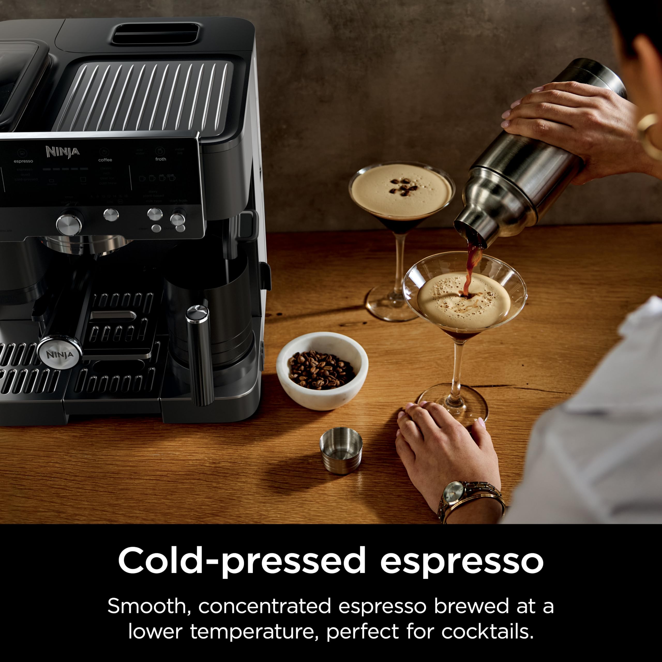 Ninja Luxe Café Premier 3-in-1 Espresso Machine, Drip Coffee, & Rapid Cold Brew | Built-in Coffee Grinder, Hands-Free Milk Frother, Assisted Tamper for Cappuccinos & Lattes | Stainless Steel | ES601