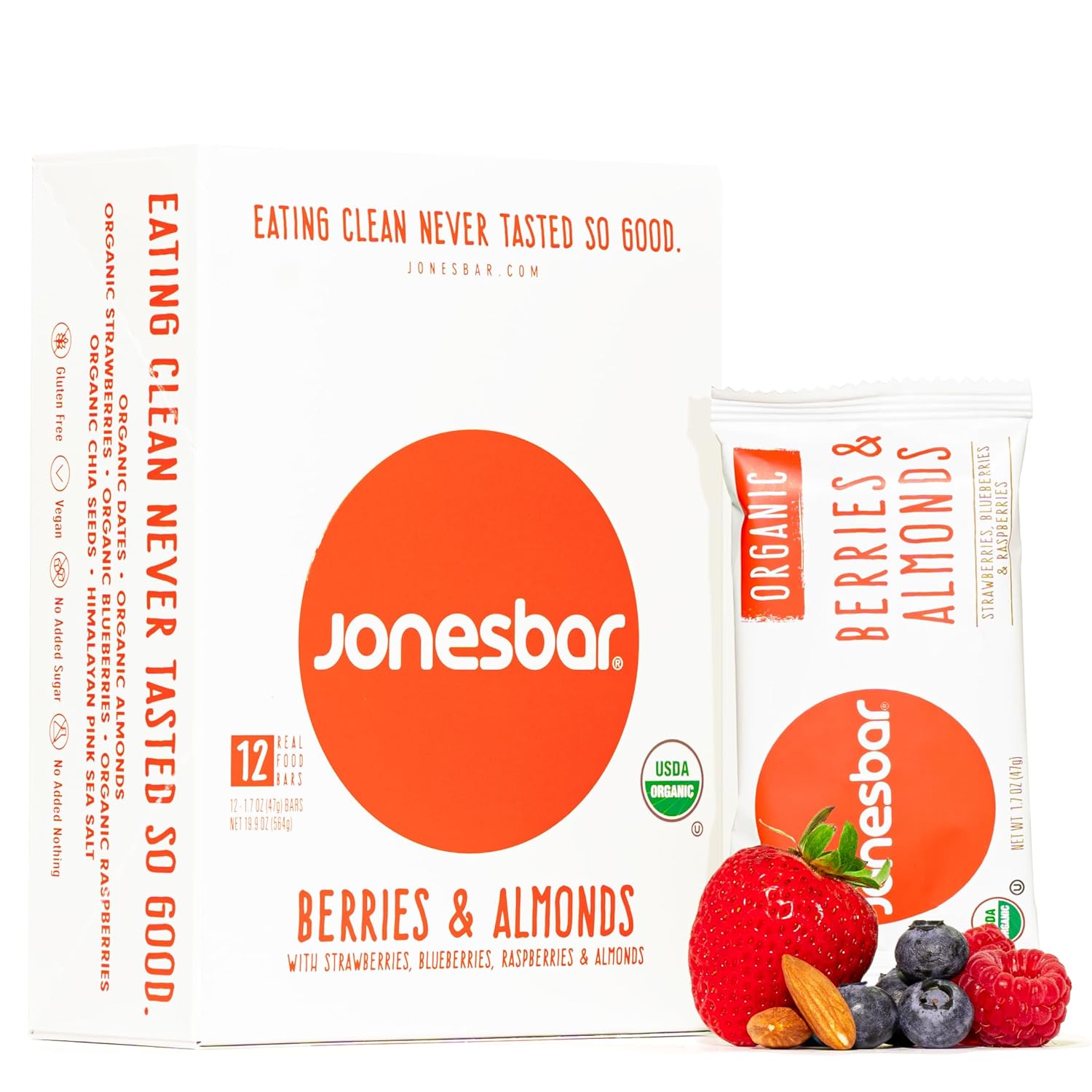 JONESBAR Organic Plant Based Protein Bars | Peanut Butter and Jelly | Fruit & Nut Bar, Kosher, Gluten Free, Breakfast Bars, School Snacks, Vegan Snack & Healthy Snacks for Adults and Kids (Pack of 12)