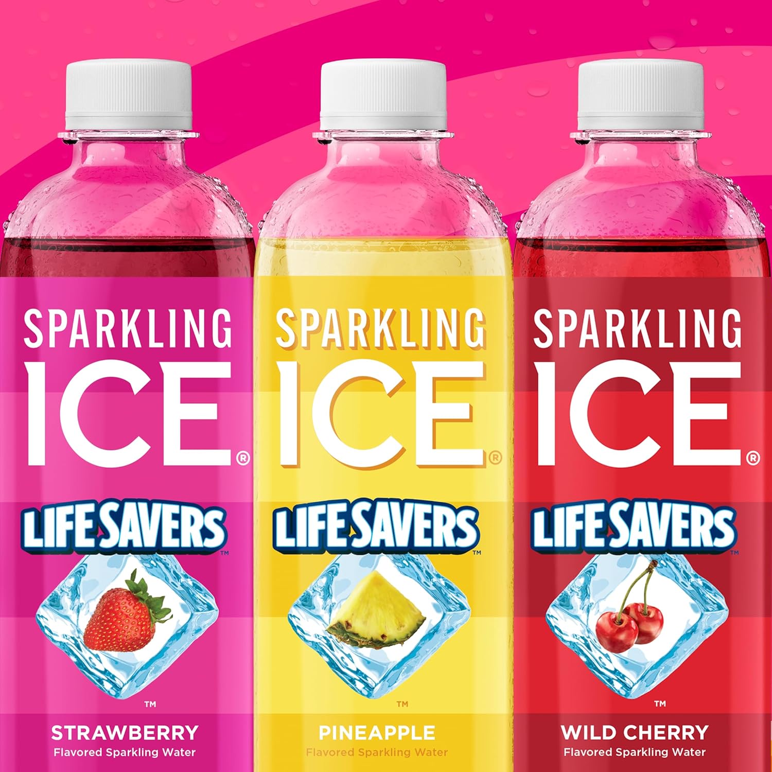 Sparkling Ice® LIFESAVERS™ Strawberry, Zero Sugar Flavored Sparkling Water, with Vitamins and Antioxidants. No Artificial Dyes, Low Calorie Beverage, 17 fl oz Bottles (Pack of 12)