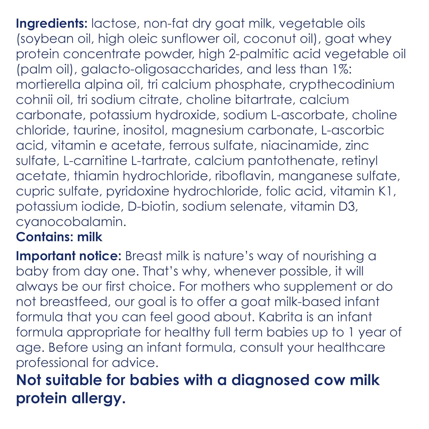 Kabrita Goat Milk-Based Infant Formula Powder with Iron, DHA, ARA & Prebiotics, for Infants 0–12 Months, Non-GMO, 28 oz