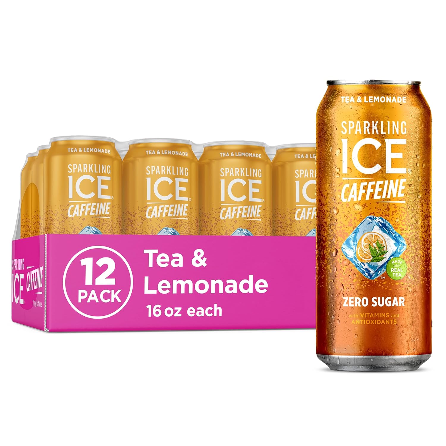 Sparkling Ice Caffeine Blue Raspberry Sparkling Water with Caffeine, Zero Sugar, with Antioxidants and Vitamins,16 fl oz Cans (Pack Of 12)