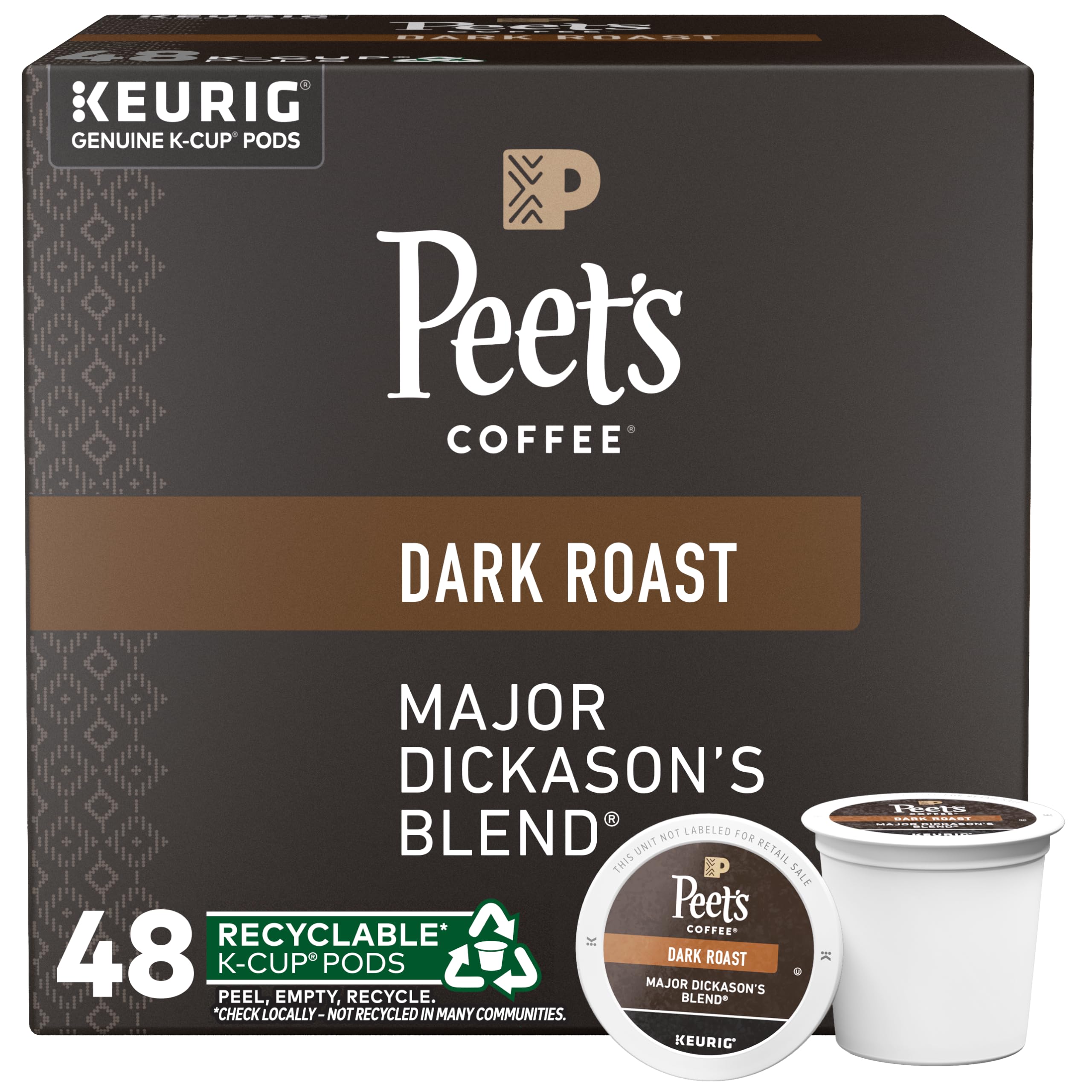 Peet's Coffee, Dark Roast Keurig K-Cup Pods - Major Dickason's Blend 75 Count (1 Box of 75 Pods)