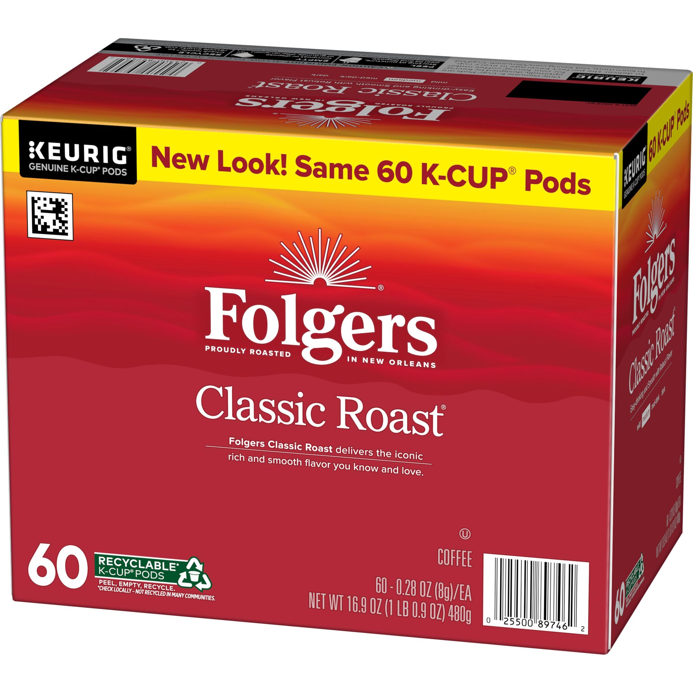 Folgers Classic Roast Medium Roast Coffee, 72 Keurig K-Cup Pods