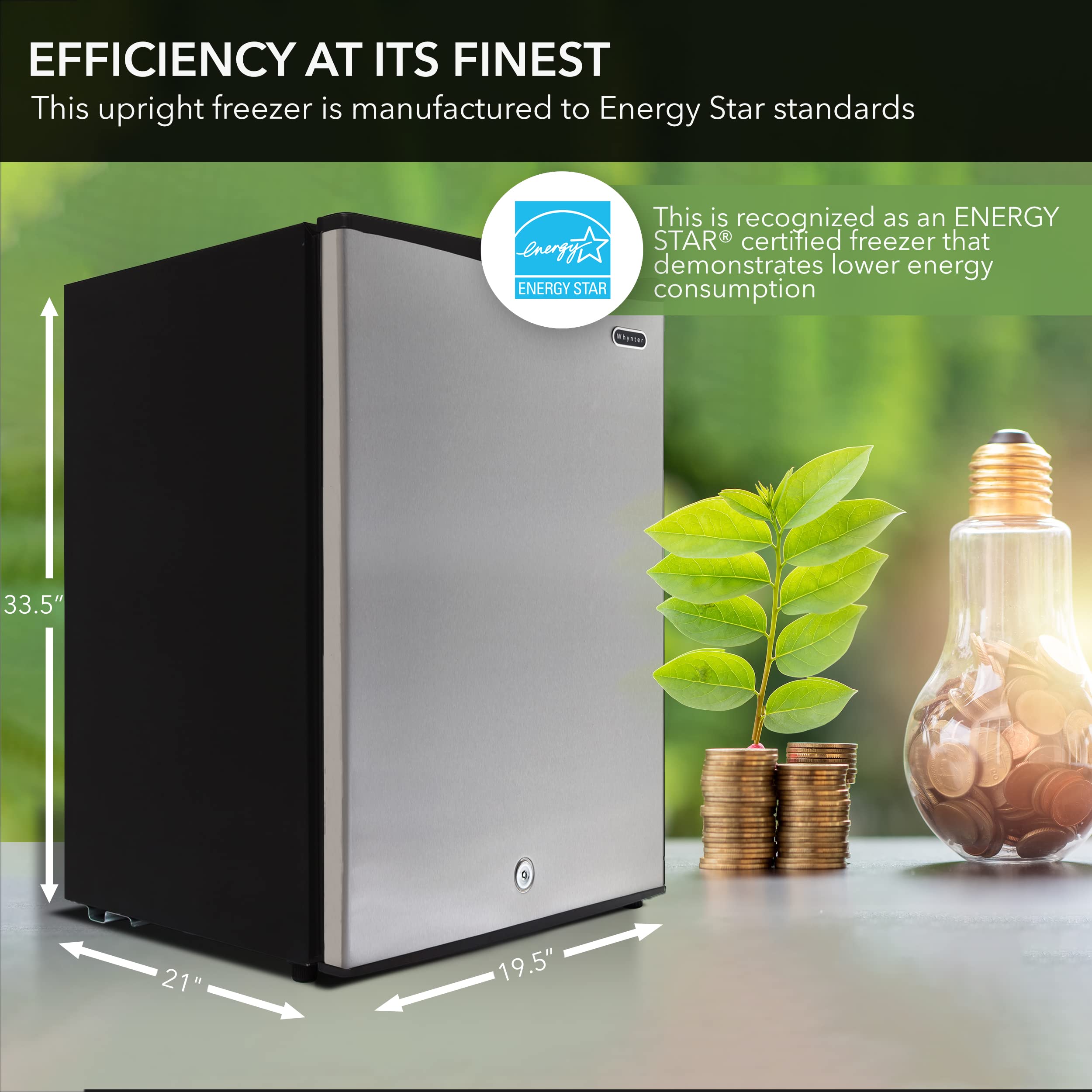 Whynter CUF-112SS Mini, Energy Star Rated Small Upright Freezer with Lock, Stainless Steel -1.1 Cubic Feet