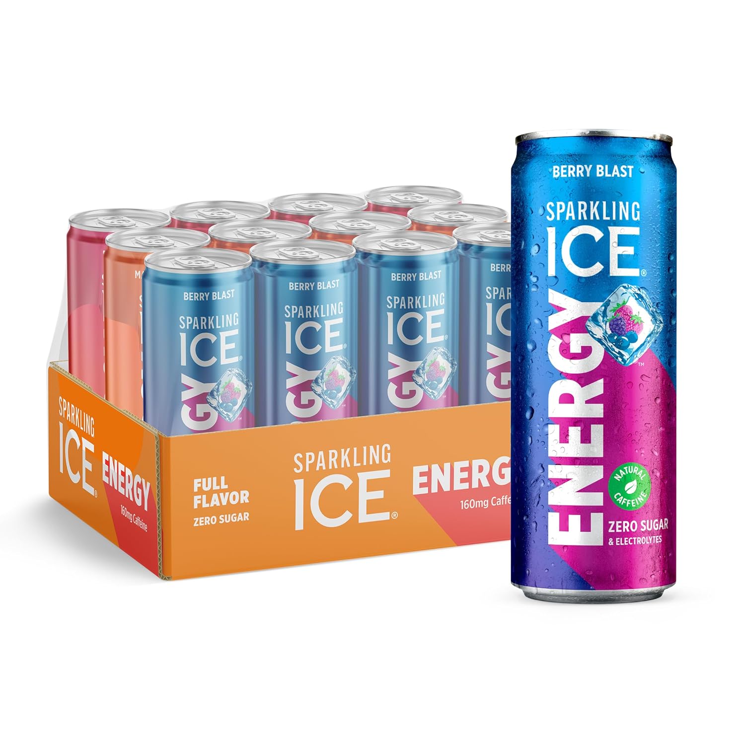 Sparkling Ice Energy Berry Blast 12Pk. Energy Drinks with Vitamins + Antioxidants, Zero Sugar. 12 fl oz cans.