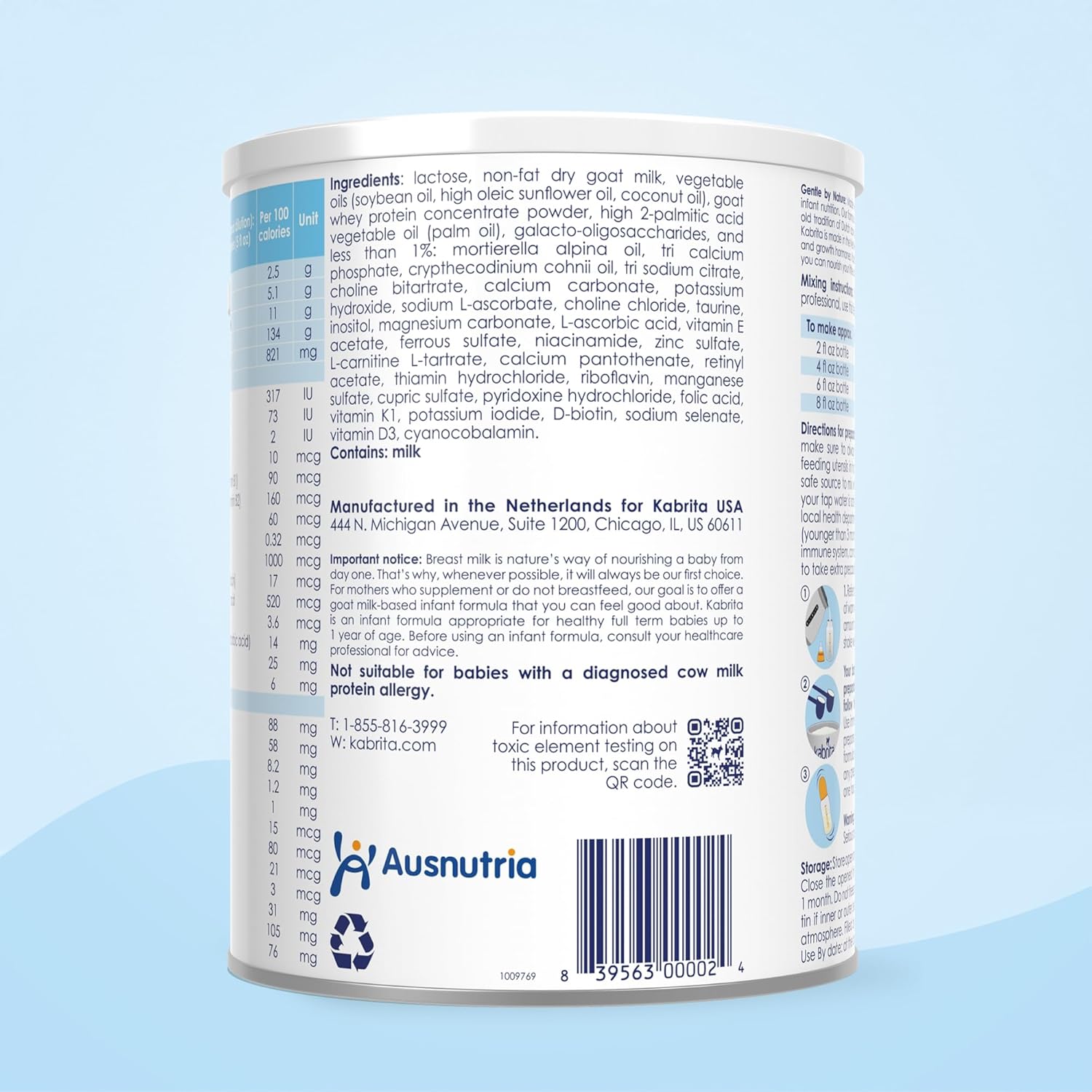 Kabrita Goat Milk-Based Infant Formula Powder with Iron, DHA, ARA & Prebiotics, for Infants 0–12 Months, Non-GMO, 28 oz