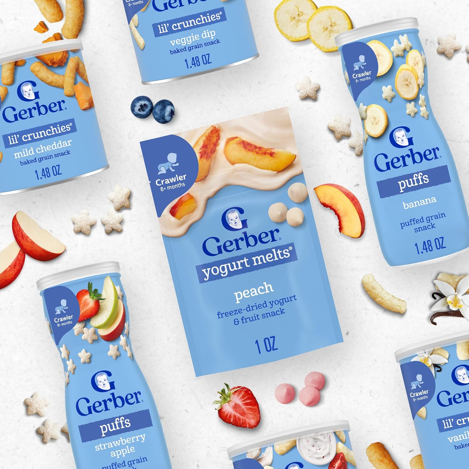 Gerber Stage 3 Baby Food Snacks, Strawberry Yogurt Melts, Freeze Dried Yogurt and Fruit Snacks for Babies, Baby Led Feeding, 7-Pack