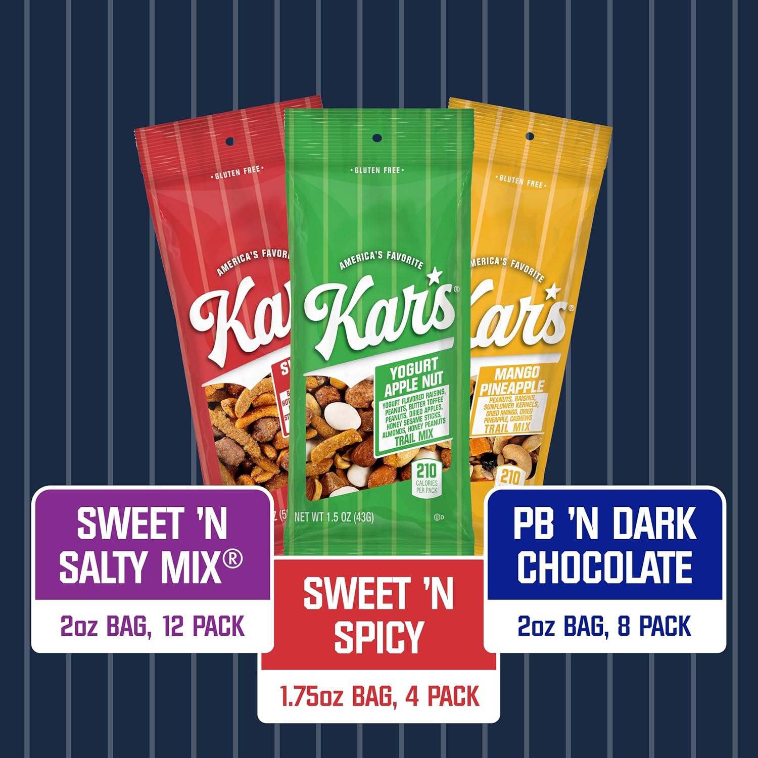 Kar’s Nuts Variety Pack Trail Mix Snacks -Yogurt Apple Nut, Mango Pineapple Mix, Sweet ‘N Spicy – Grab & Go Bags, Individual Snack Packs (Pack of 24), Gluten-Free Trail Mix Snack