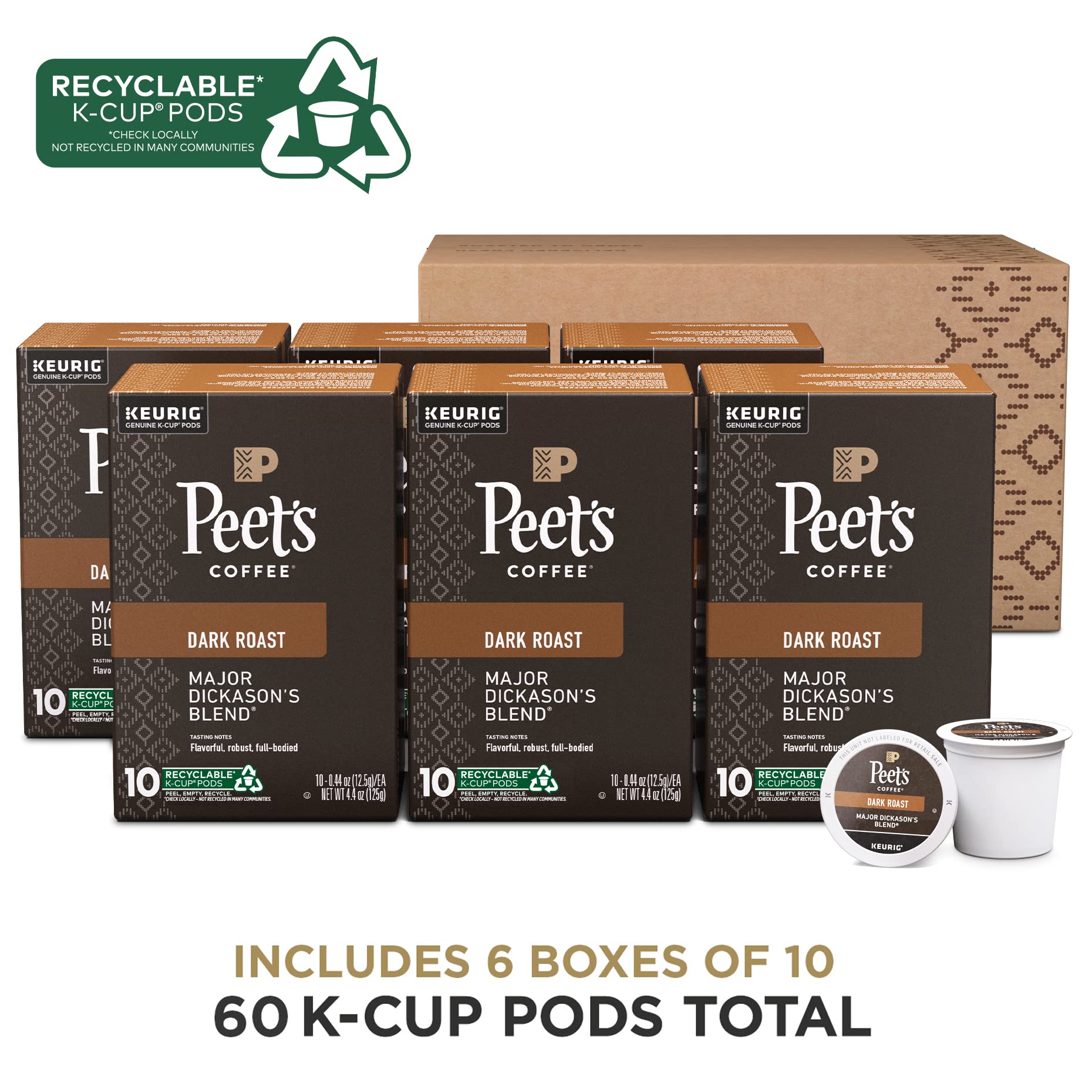 Peet's Coffee, Dark Roast Keurig K-Cup Pods - Major Dickason's Blend 75 Count (1 Box of 75 Pods)