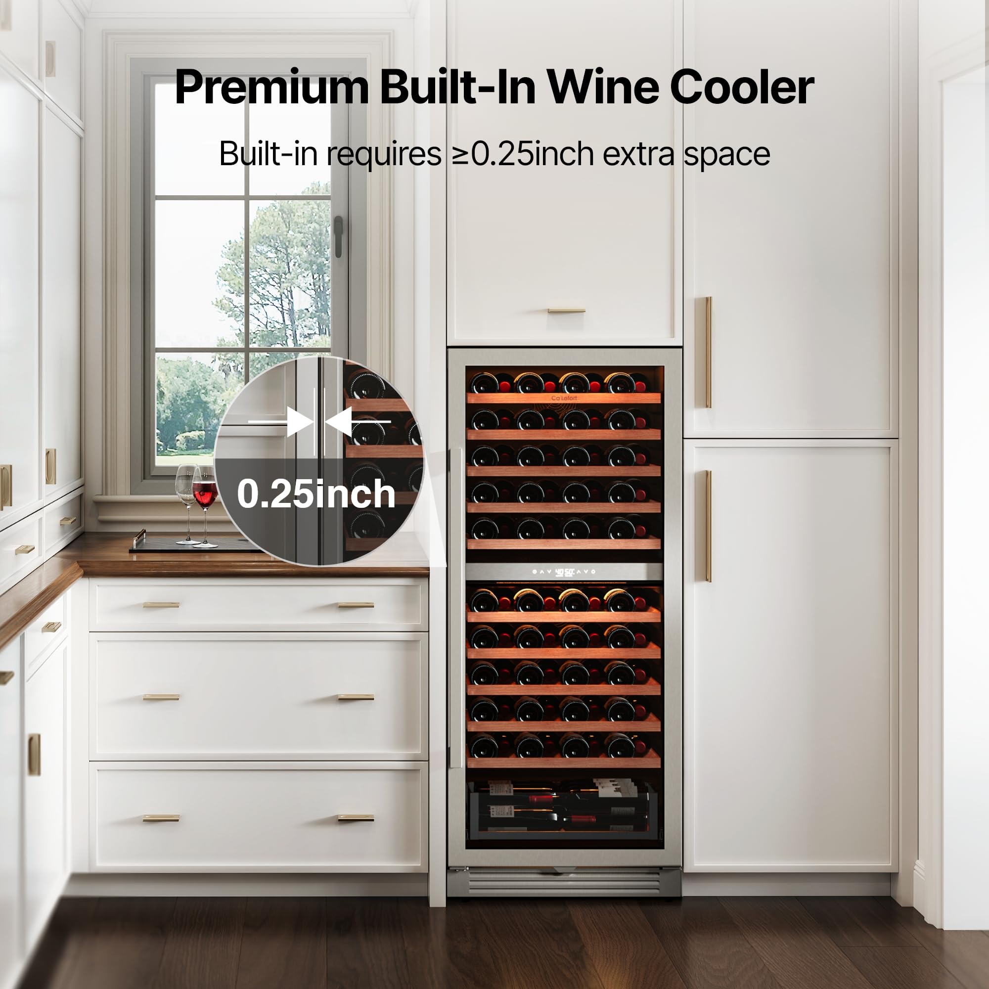 Ca'Lefort 15 Inch Wine Fridge, 33 Bottle Wine Cooler Refrigerator, 40-65°F Wine Refrigerator Glass Door, 3 LED Wine Fridge, Built-in or Freestanding Fridge for Home/Bar/Kitchen (3.0 cu.ft)