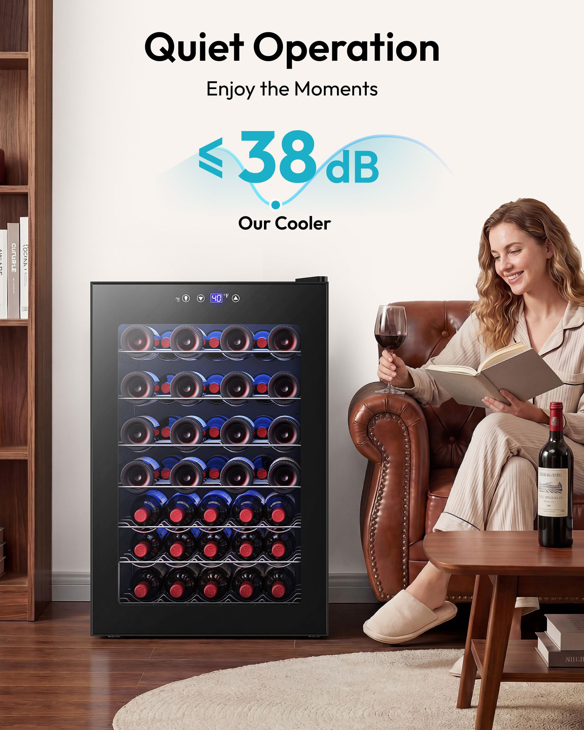 EUHOMY 25 bottle Wine Cooler Refrigerator, Freestanding Compressor Wine Fridge with Adjustable Temperature and Digital Control, Mini Fridge with Glass Door for Red White Wine, Beer, Black