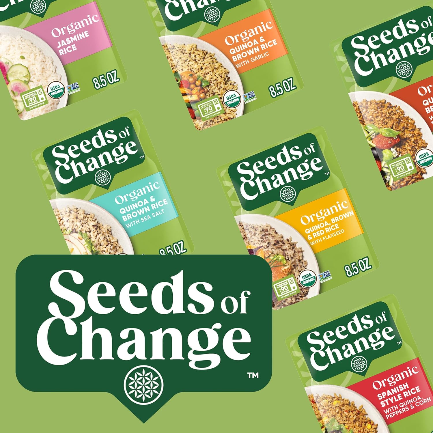 SEEDS OF CHANGE Certified Organic Brown Basmati Rice, Organic Food, 8.5 OZ Pouch (Pack of 6)